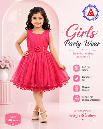 Girls Short Sleeve Party Wear Frock | Stylish Net Short Dress for Kids