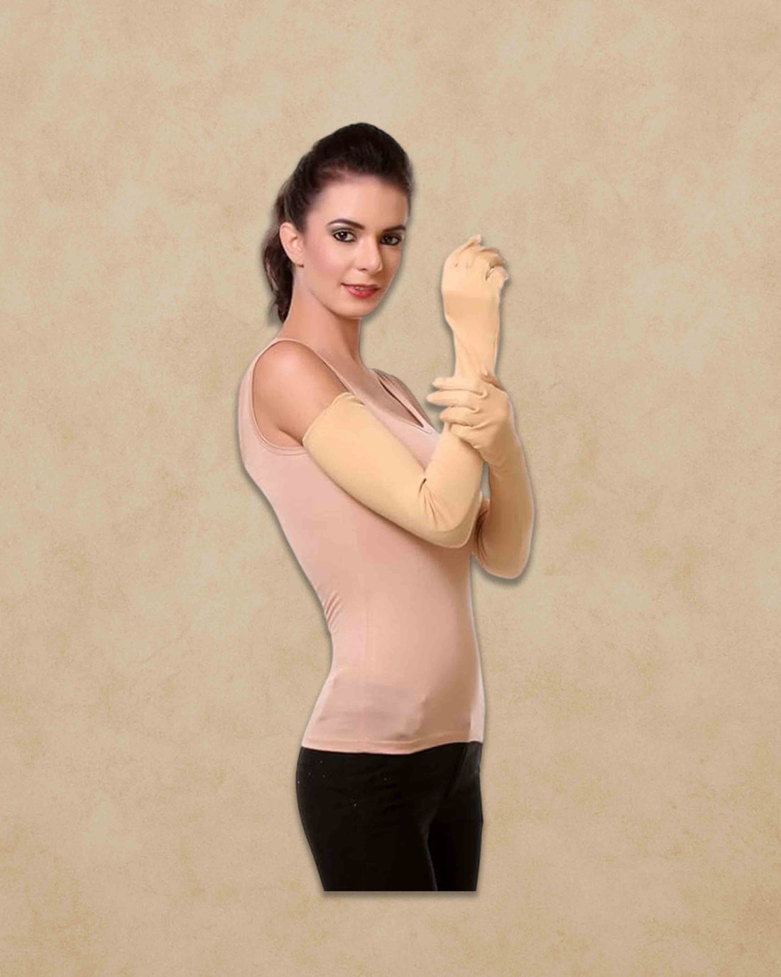 Women's Cotton Arm Sleeves – UV Protection Full Hand Gloves for Pollution and Sun | Perfect for Biking, Driving, Dust, Summer & Outdoor Use - Beige