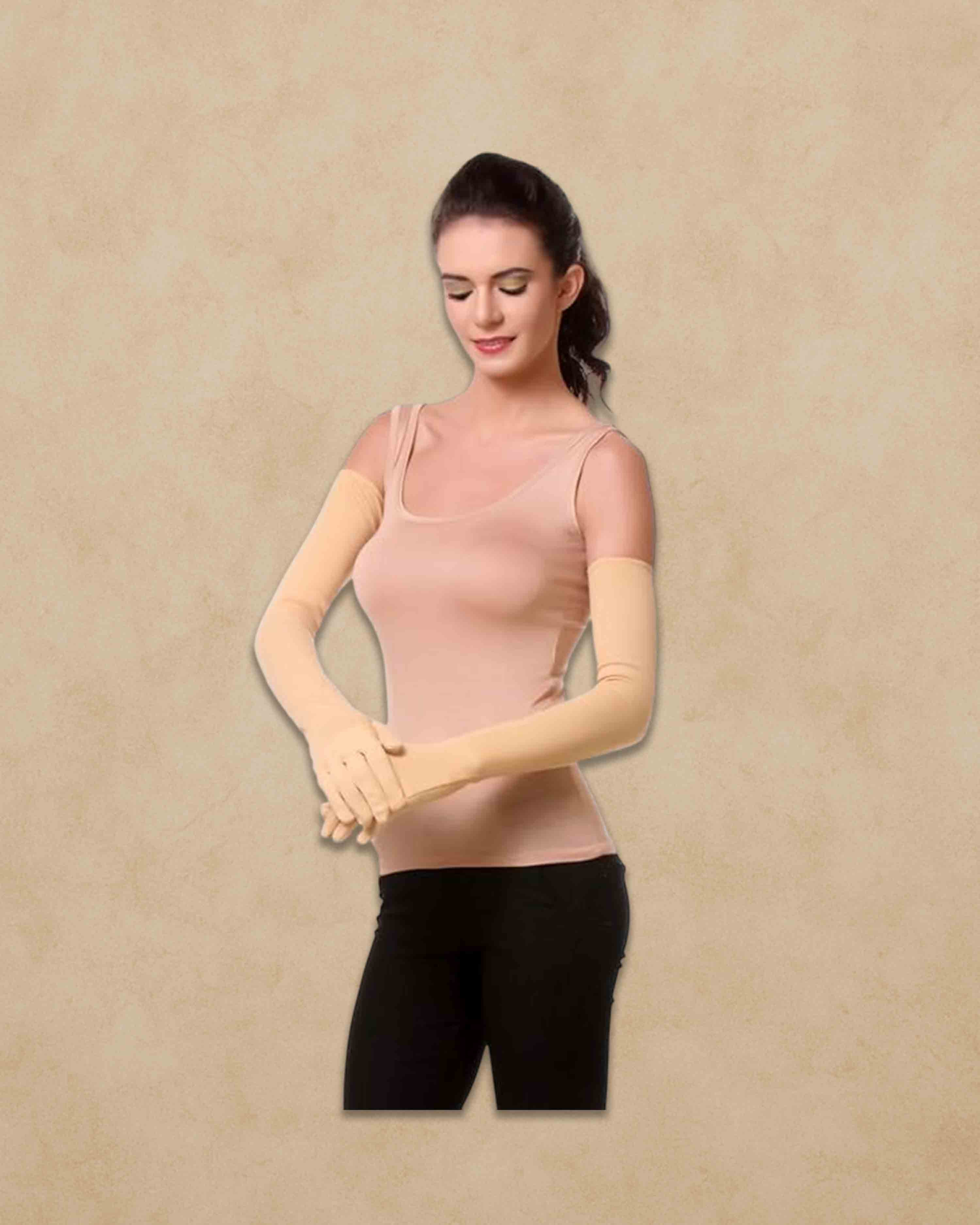 Women's Cotton Arm Sleeves – UV Protection Full Hand Gloves for Pollution and Sun | Perfect for Biking, Driving, Dust, Summer & Outdoor Use - Beige