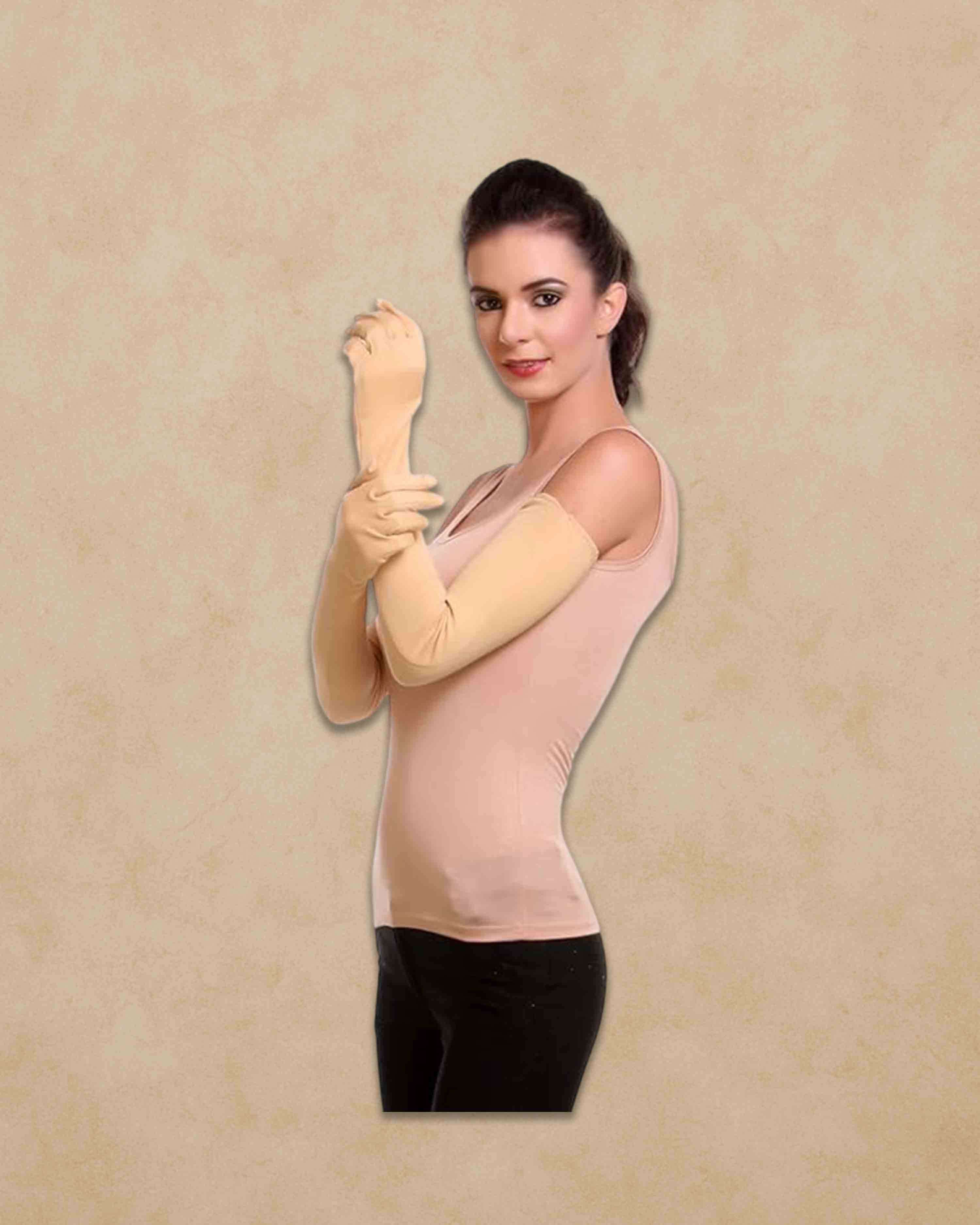 Women's Cotton Arm Sleeves – UV Protection Full Hand Gloves for Pollution and Sun | Perfect for Biking, Driving, Dust, Summer & Outdoor Use - Black & white