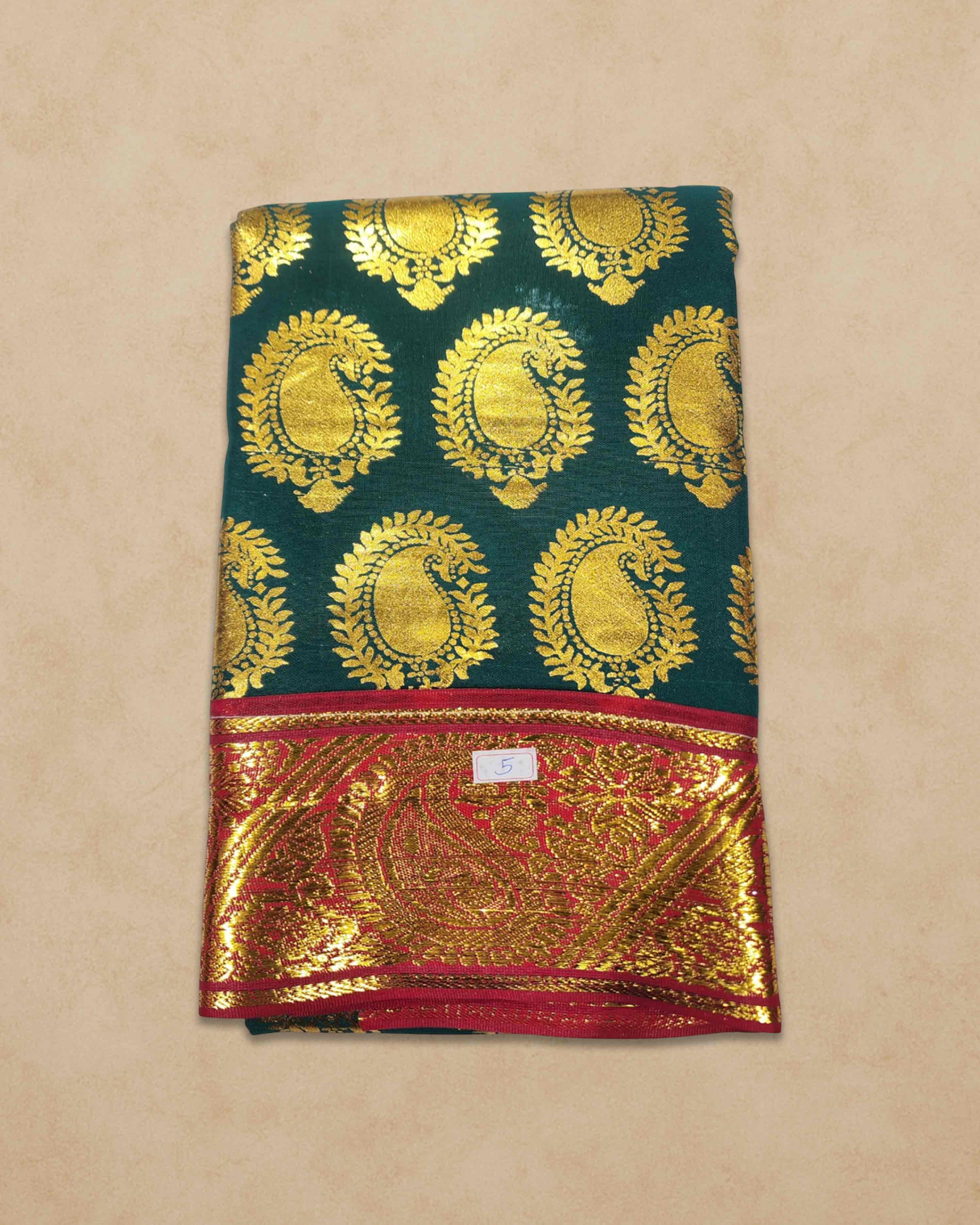 Swamy Printed Pudavai, Temple Sarees, Temple Sarees, Amman Pudavai, Amman Saree, 5.0 Meters - Bottle green