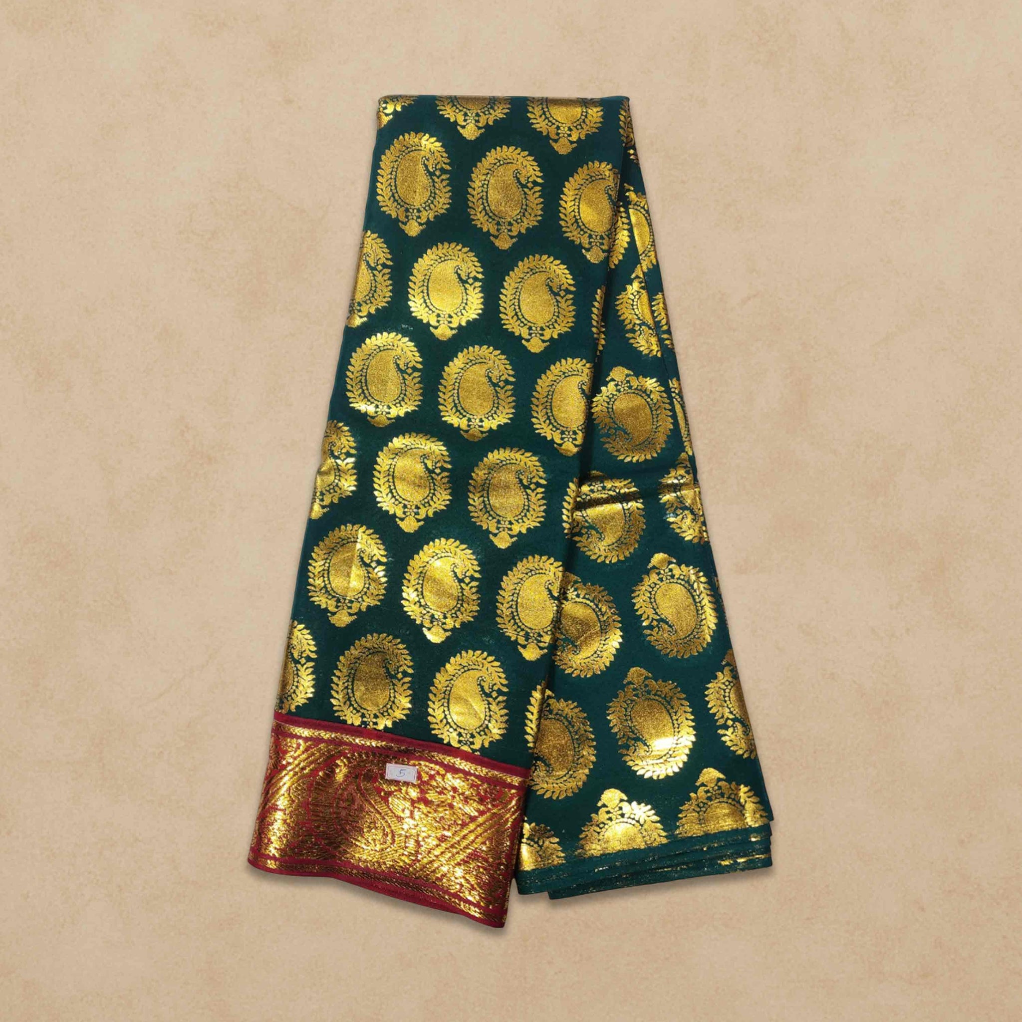 Swamy Printed Pudavai, Temple Sarees, Temple Sarees, Amman Pudavai, Amman Saree, 5.0 Meters - Bottle green