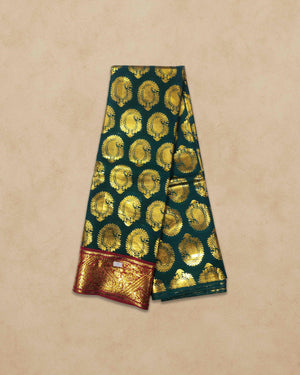 Swamy Printed Pudavai, Temple Sarees, Temple Sarees, Amman Pudavai, Amman Saree, 5.0 Meters - Bottle green