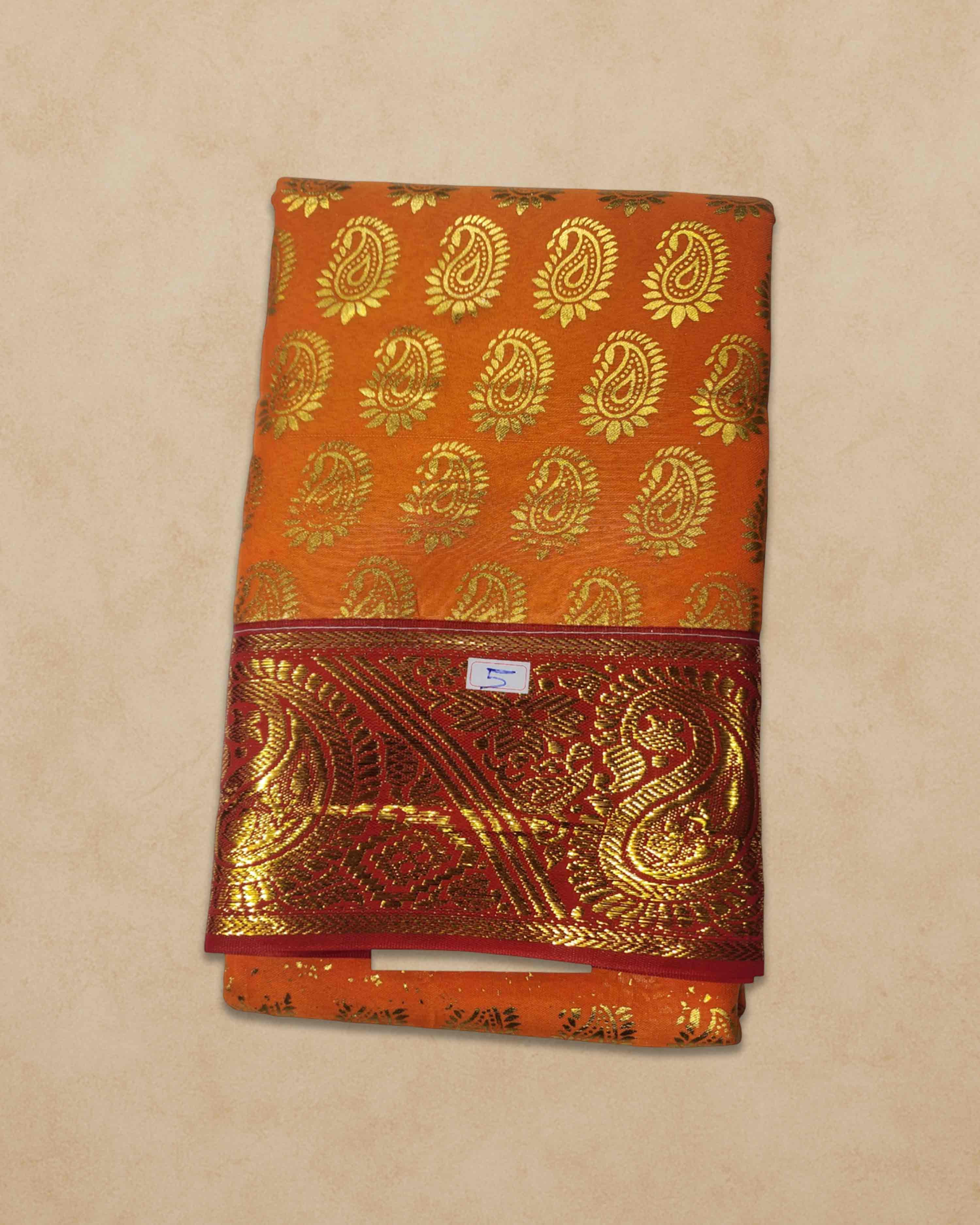 Swamy Printed Pudavai, Temple Sarees, Temple Sarees, Amman Pudavai, Amman Saree, 5.0 Meters - Musturd