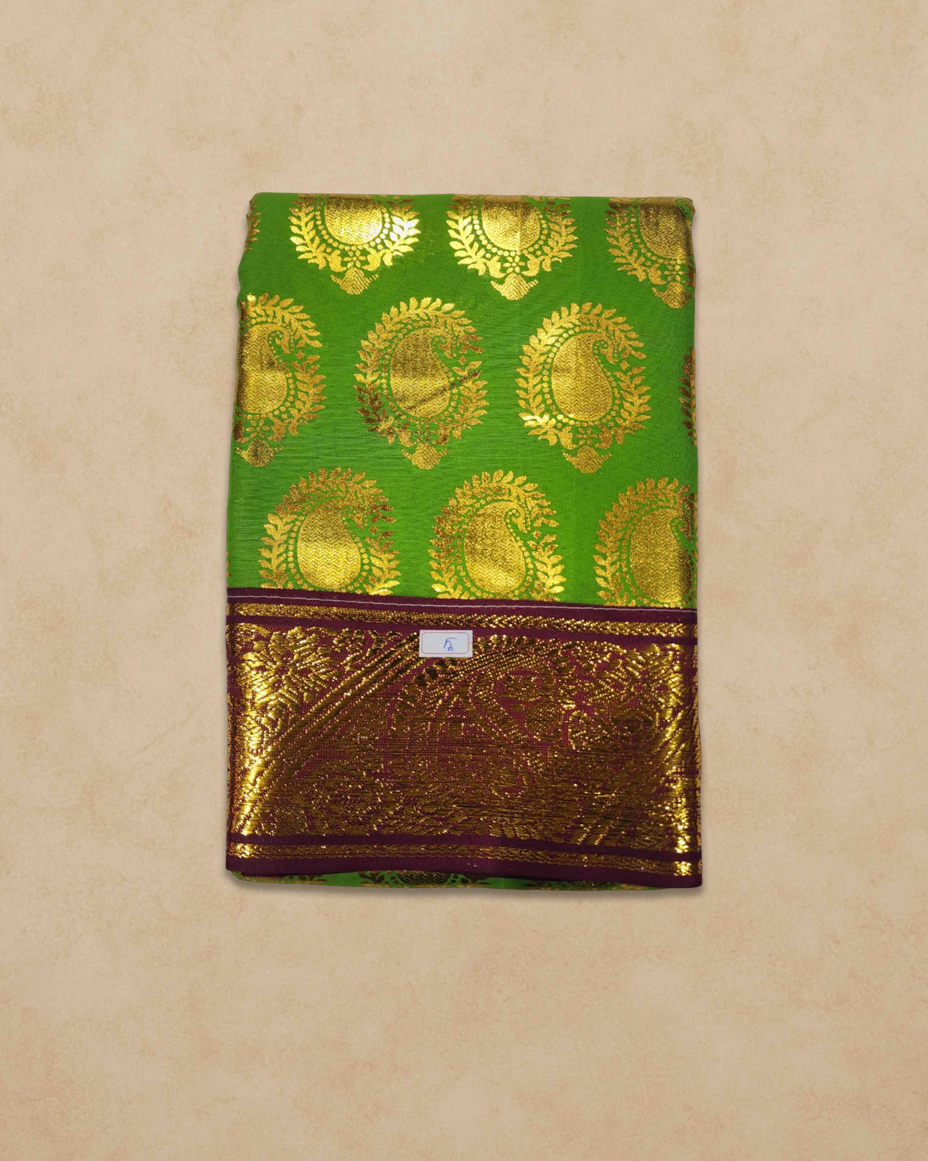 Swamy Printed Pudavai, Temple Sarees, Temple Sarees, Amman Pudavai, Amman Saree, 5.0 Meters - Parrot green