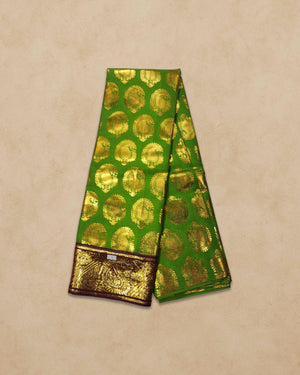 Swamy Printed Pudavai, Temple Sarees, Temple Sarees, Amman Pudavai, Amman Saree, 5.0 Meters - Parrot green