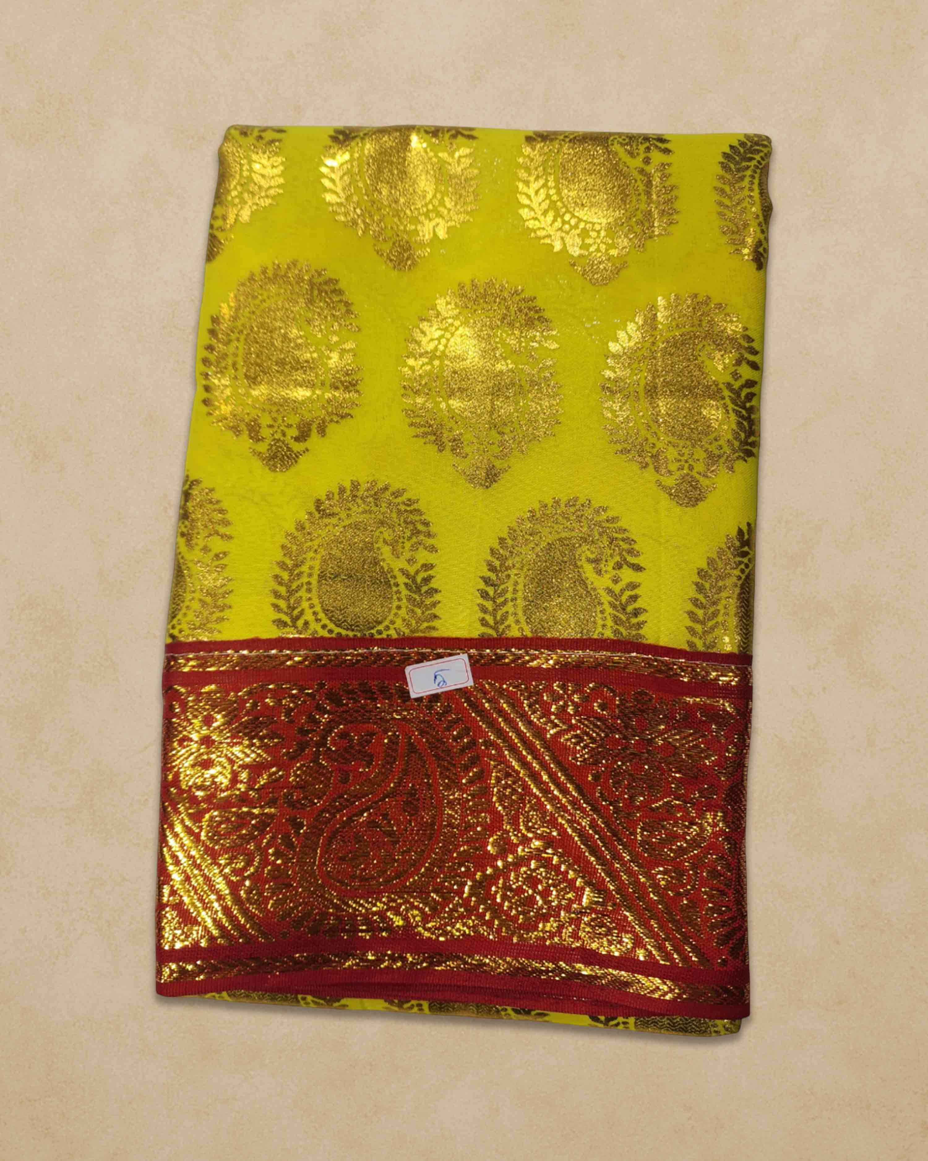 Swamy Printed Pudavai, Temple Sarees, Temple Sarees, Amman Pudavai, Amman Saree, 5.0 Meters - Yellow