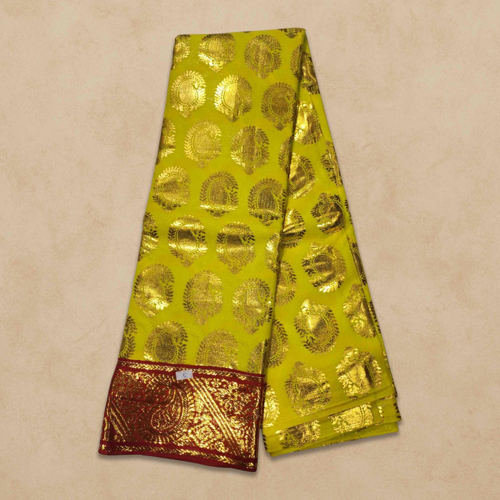 Swamy Printed Pudavai, Temple Sarees, Temple Sarees, Amman Pudavai, Amman Saree, 5.0 Meters - Yellow