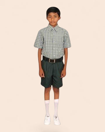Unisex School Uniform Half Sleeve Shirt, T.N GOVT Formal for Boys/Girls, Readymade Stitched, Green Check, for Students 1 to 5 Class