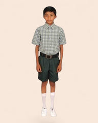 Unisex School Uniform Half Sleeve Shirt, T.N GOVT Formal for Boys/Girls, Readymade Stitched, Green Check, for Students 1 to 5 Class