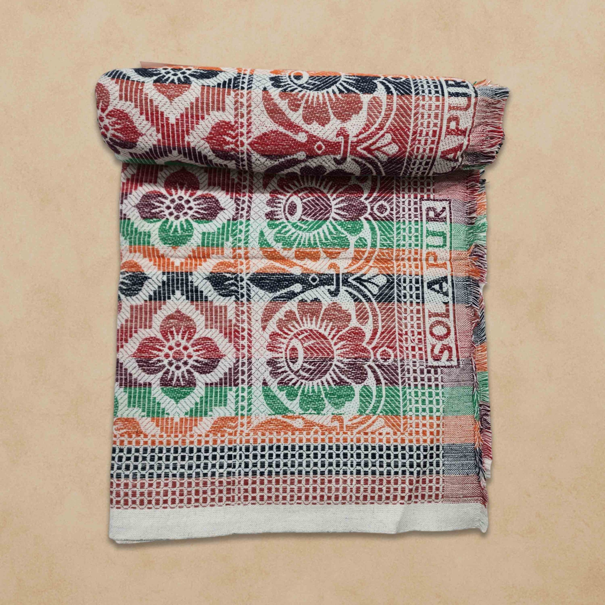 AMBIKA Stores Cotton Single Size 300 TC Solapur Chaddar Blanket, Multy Colour, Pack of 1, Skinfriendly