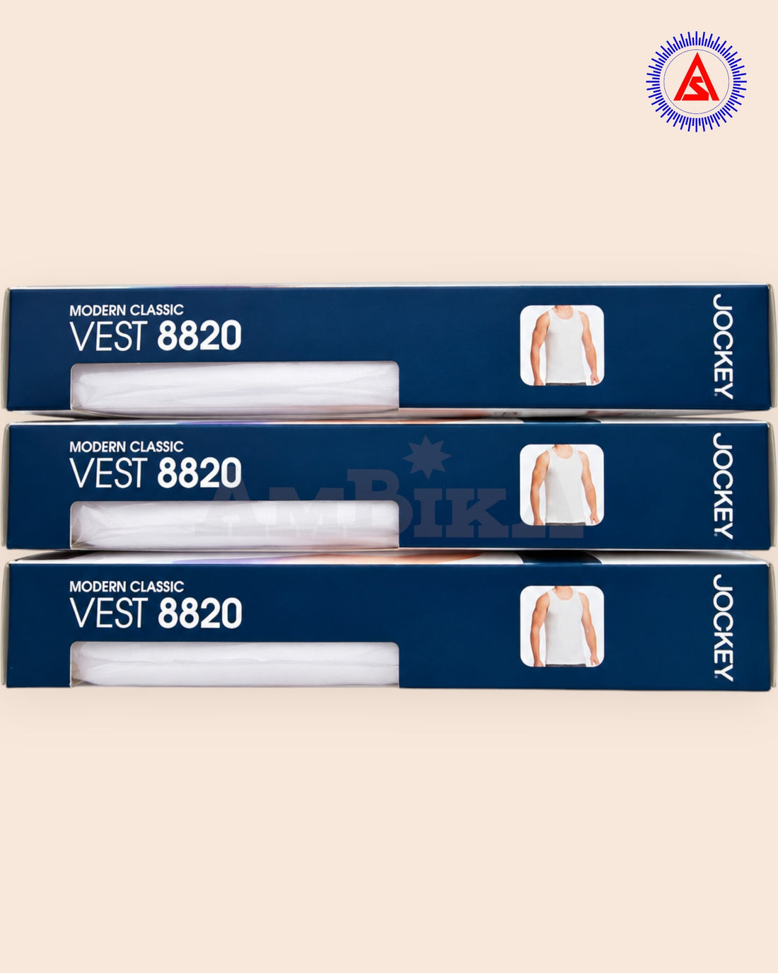 Jockey 8820 white sleeveless vest pack of 3 packaging