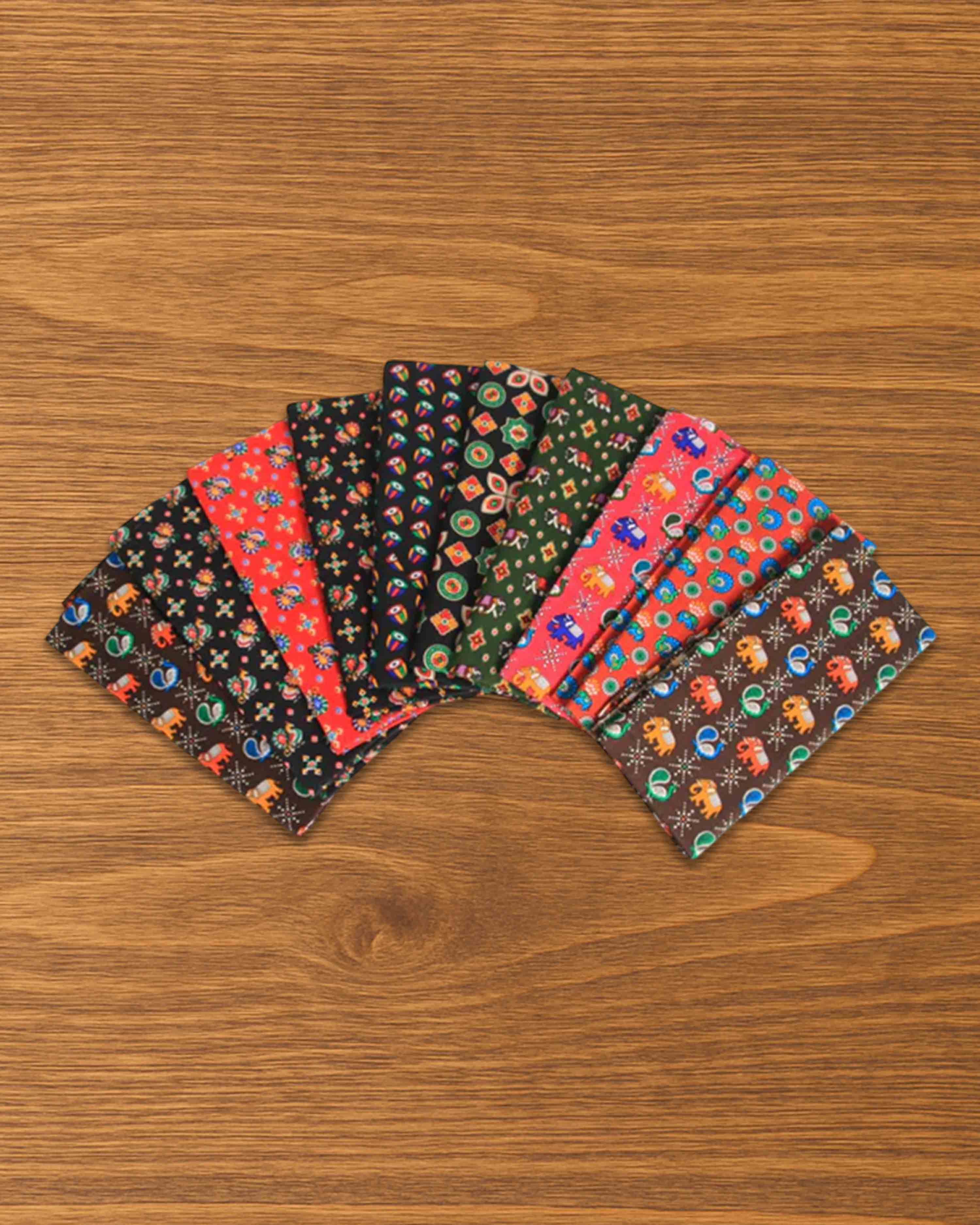 Kalamkari Blouse Piece Material 1 metre | Multicolour Print Set of 10