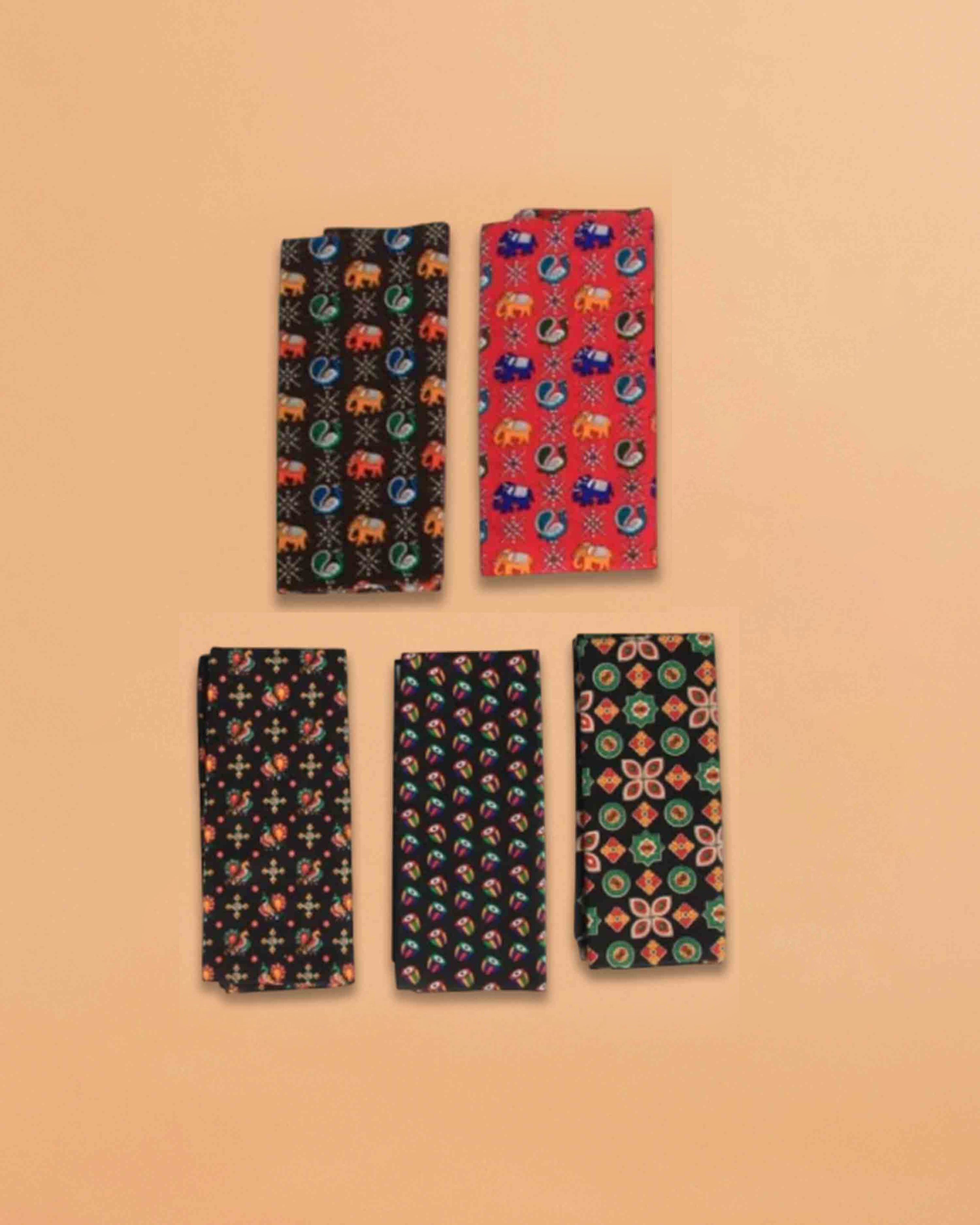 Kalamkari Blouse Piece Material 1 metre | Multicolour Print Set of 10