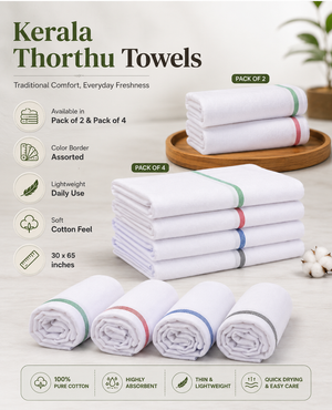 Kerala Thorthu Cotton Bath Towel – Quick Dry Lightweight Gamcha for Men & Women