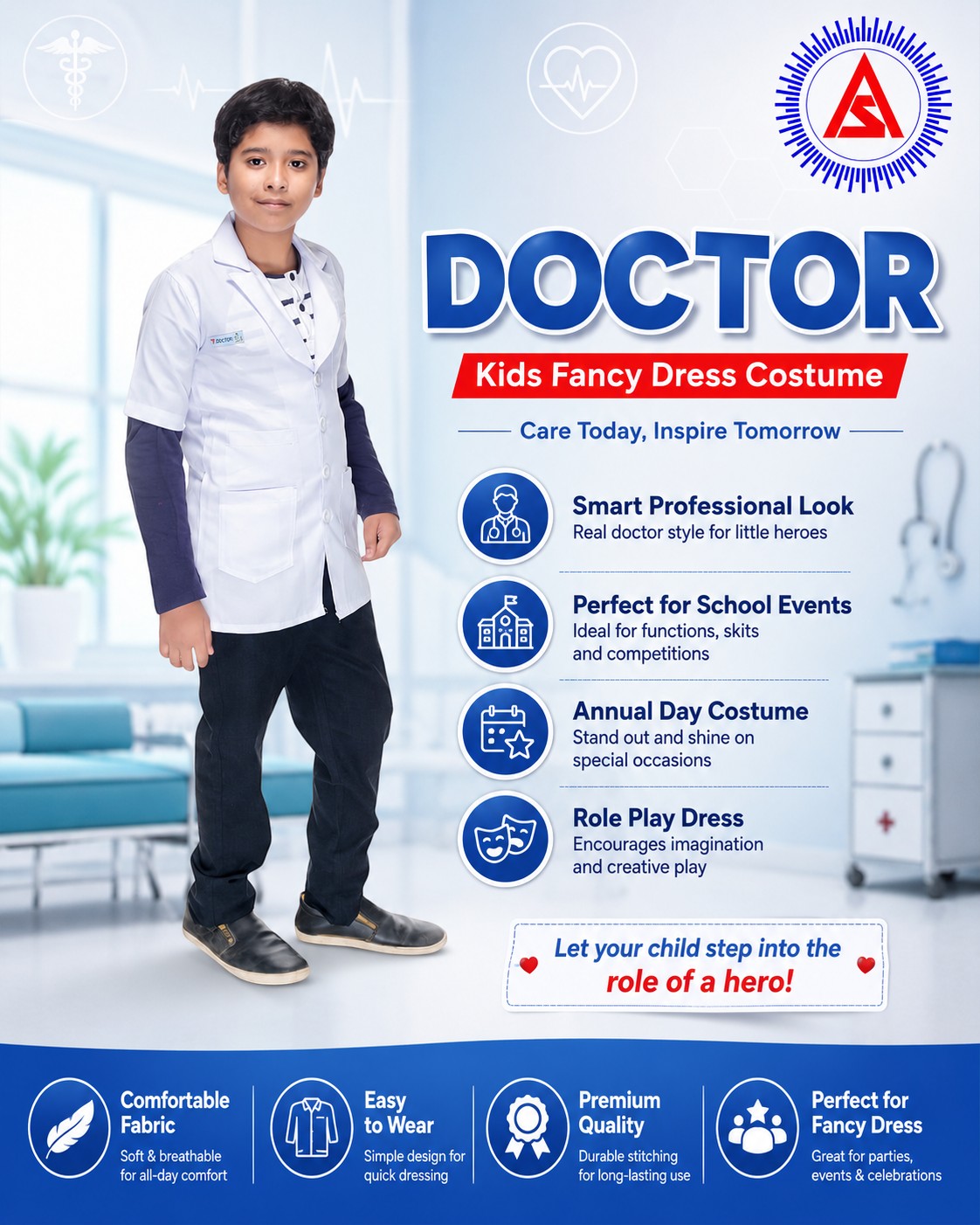 Kids Doctor Fancy Dress Costume – White Lab Coat for Boys & Girls | School Role Play