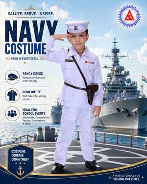 Kids Indian Navy Officer Fancy Dress Costume – White Naval Uniform for Boys & Girls