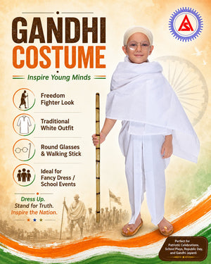 Kids Mahatma Gandhi Fancy Dress Costume – White Dhoti and Shawl Freedom Fighter Look