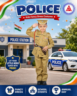 Kids Police Fancy Dress Costume – Khaki Officer Uniform for Boys & Girls | School Events & Annual Day