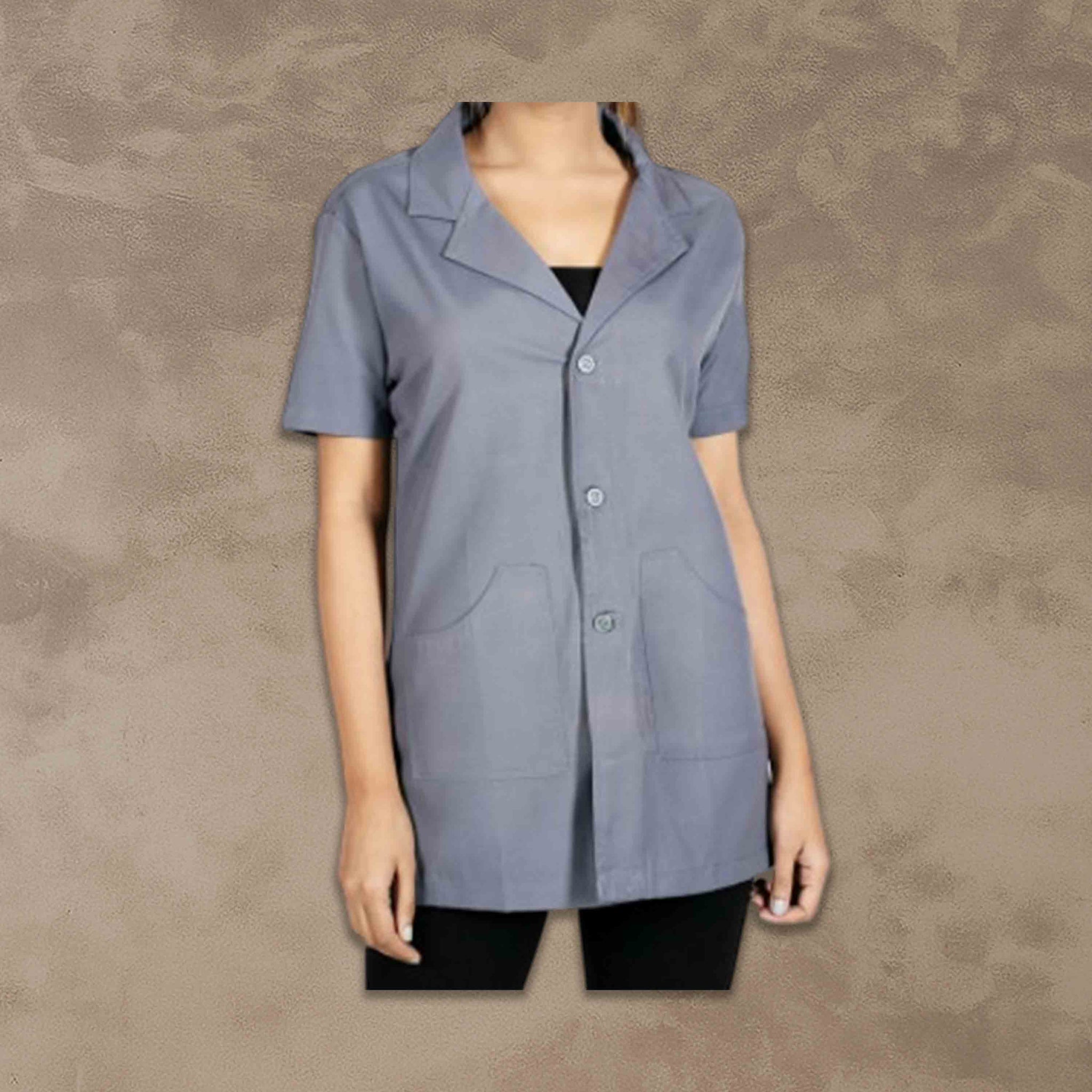 Casual Style Lab Coat For Chemistry Lab & Medical Students | Half Sleeves Lab Coat for All Professional Diagnostics, Technicians, Laboratory - Light grey