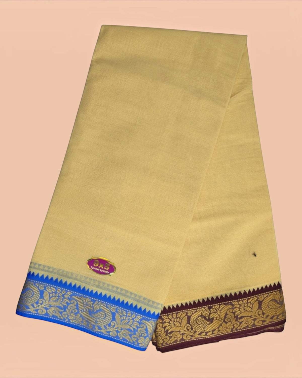 Light kavi cotton Panchakacham dhoti and matching angavastram with traditional borders
