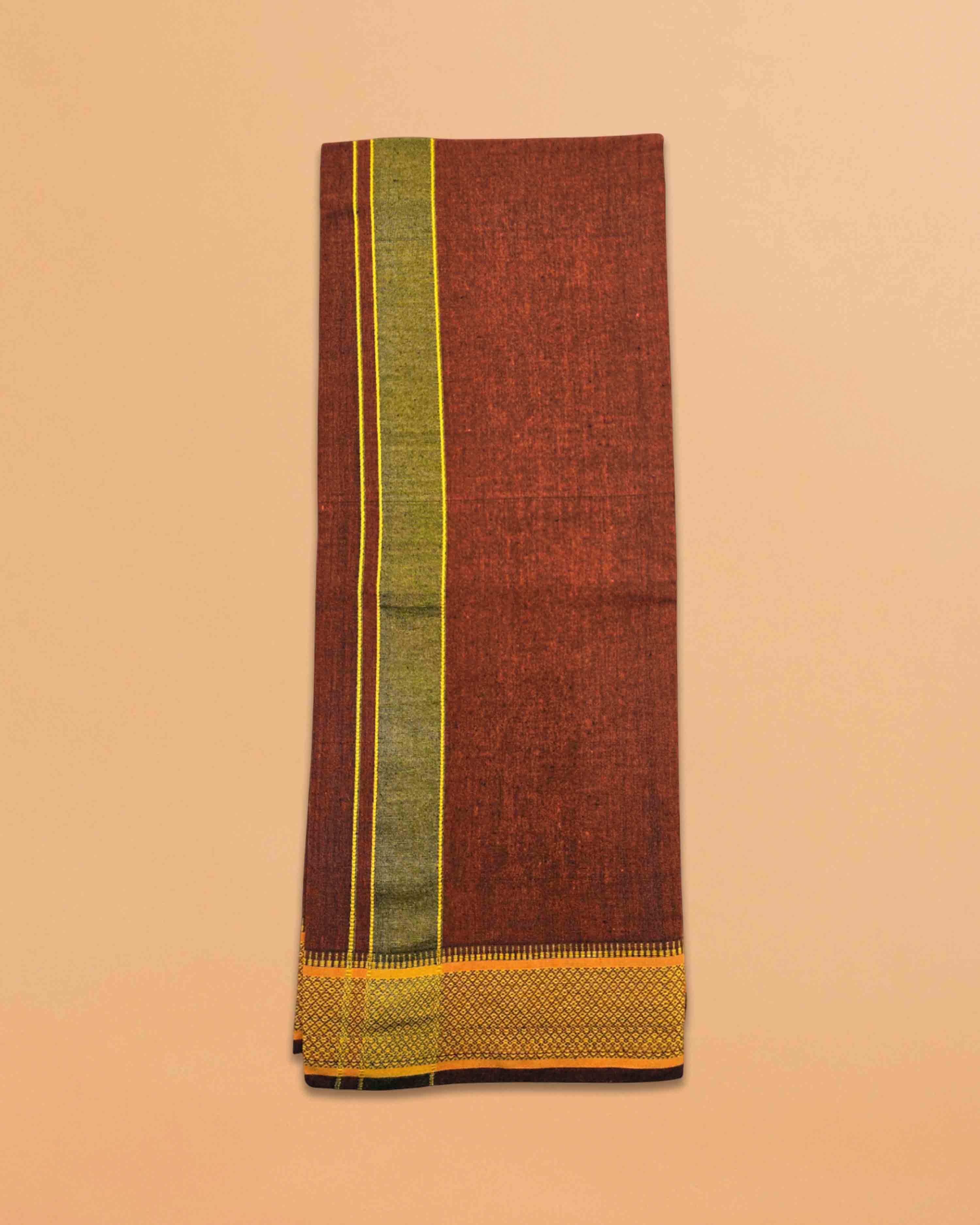 Cotton Color Dhotis for Men | Devotional or Temple Wear Dhoti | Mundu for Men | Padayappa Border Dhoti for Puja, Festivals, Religious and Casual Home Wear- brown