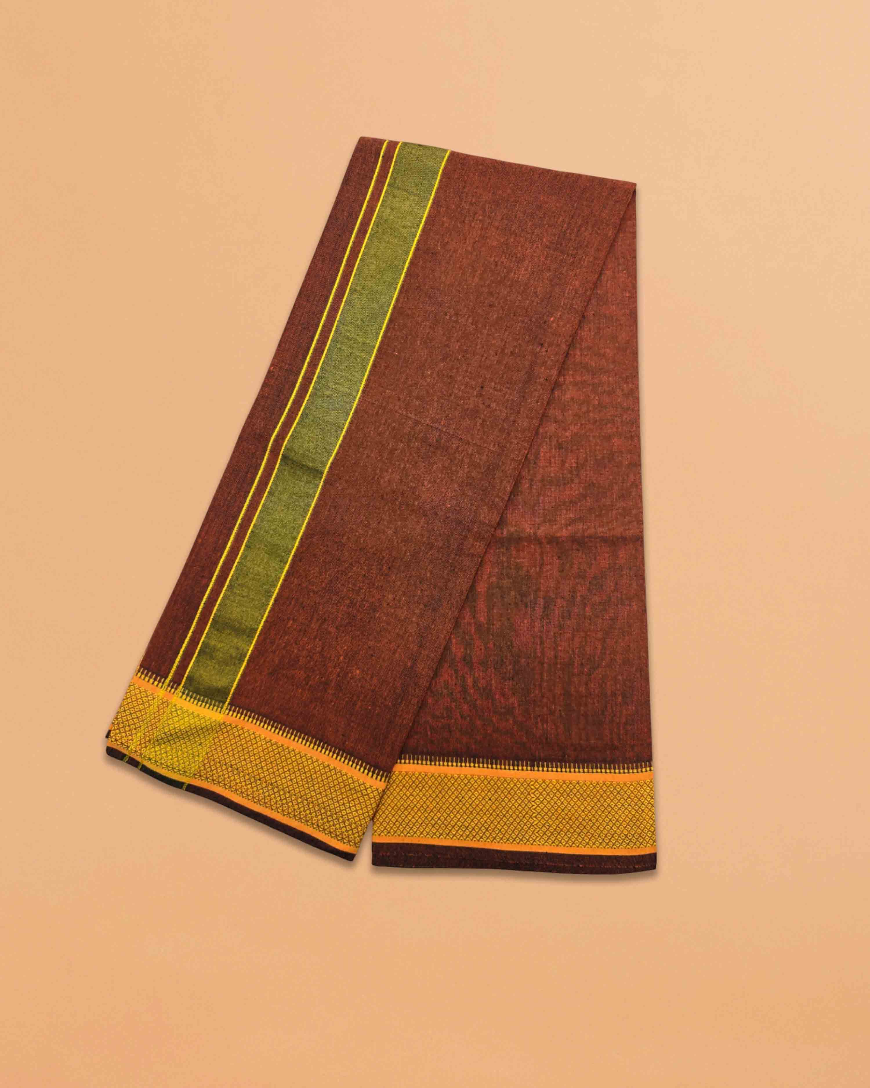 Cotton Color Dhotis for Men | Devotional or Temple Wear Dhoti | Mundu for Men | Padayappa Border Dhoti for Puja, Festivals, Religious and Casual Home Wear- brown