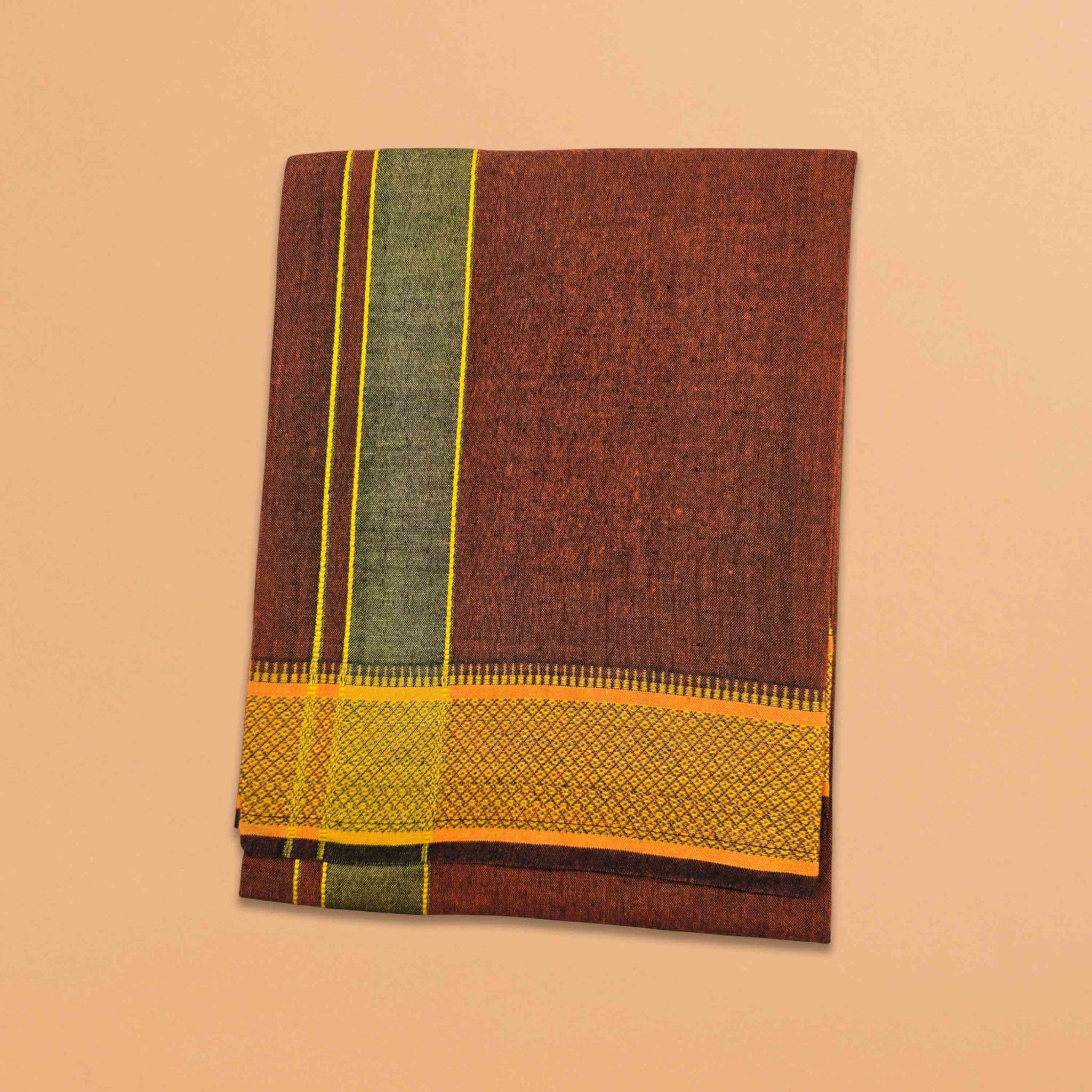 Cotton Color Dhotis for Men | Devotional or Temple Wear Dhoti | Mundu for Men | Padayappa Border Dhoti for Puja, Festivals, Religious and Casual Home Wear- brown