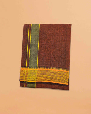 Cotton Color Dhotis for Men | Devotional or Temple Wear Dhoti | Mundu for Men | Padayappa Border Dhoti for Puja, Festivals, Religious and Casual Home Wear- brown