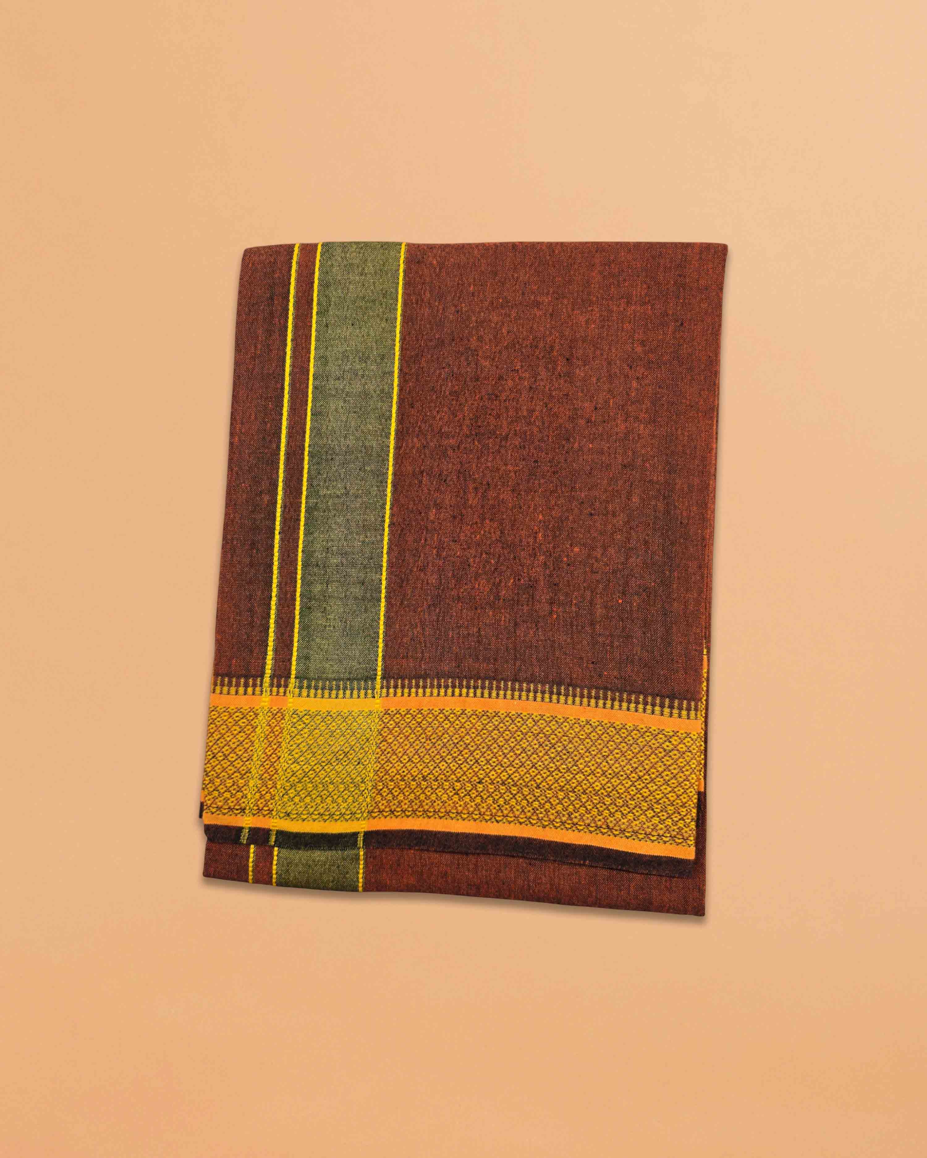 Cotton Color Dhotis for Men | Devotional or Temple Wear Dhoti | Mundu for Men | Padayappa Border Dhoti for Puja, Festivals, Religious and Casual Home Wear- brown