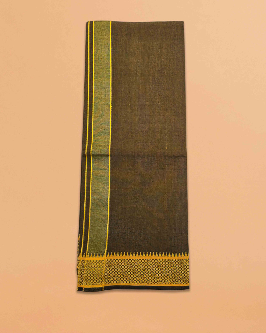 Cotton Color Dhotis for Men | Devotional or Temple Wear Dhoti | Mundu for Men | Padayappa Border Dhoti for Puja, Festivals, Religious and Casual Home Wear - pale brown