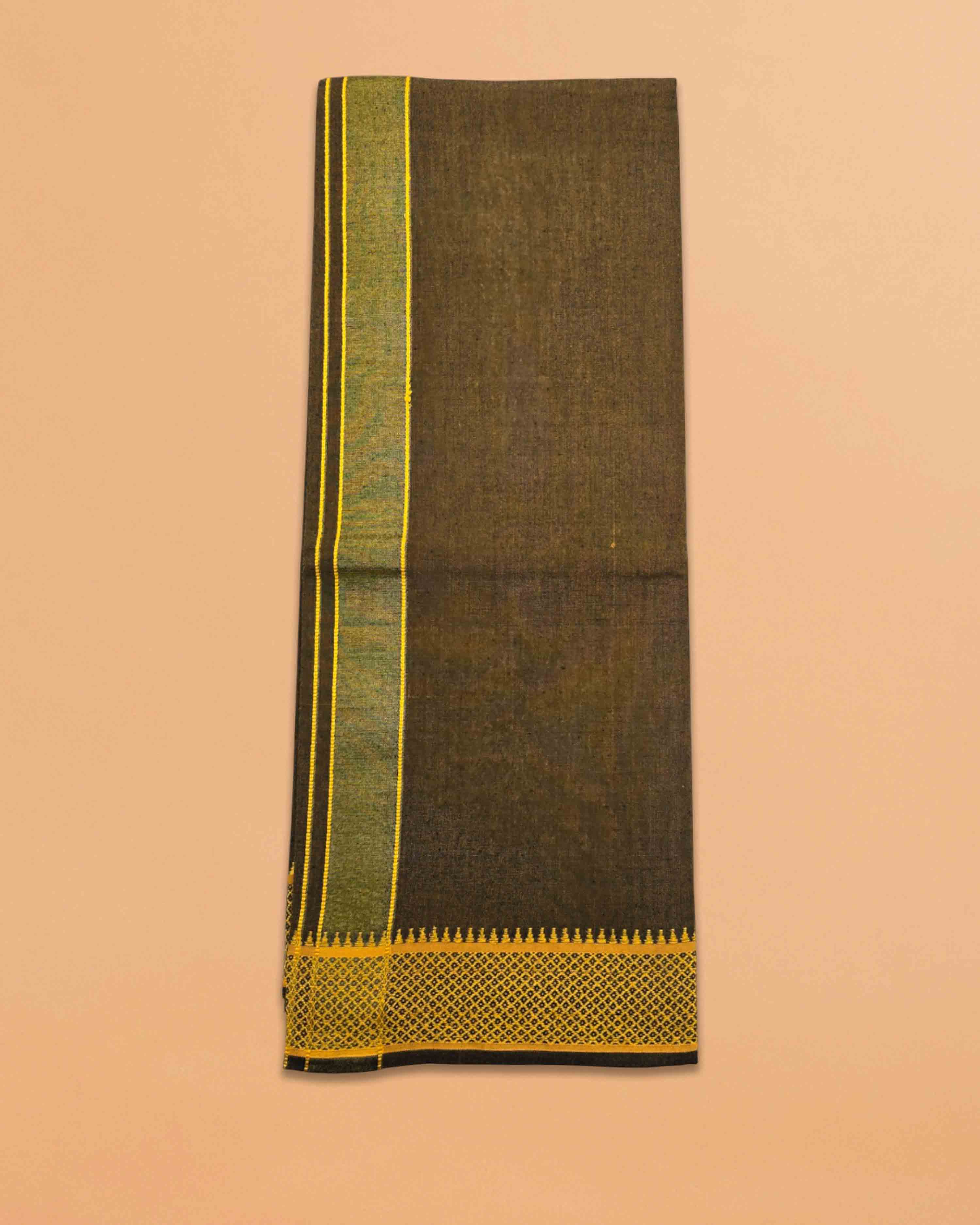Cotton Color Dhotis for Men | Devotional or Temple Wear Dhoti | Mundu for Men | Padayappa Border Dhoti for Puja, Festivals, Religious and Casual Home Wear - pale brown