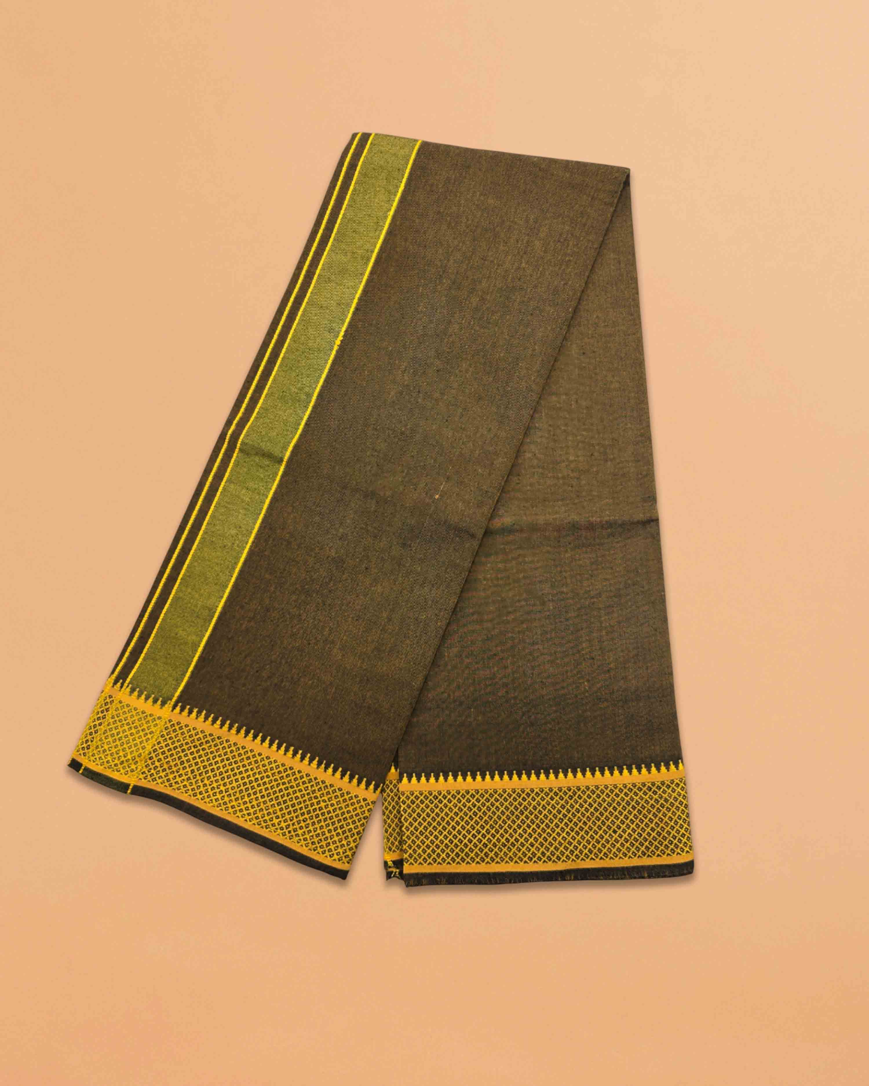 Cotton Color Dhotis for Men | Devotional or Temple Wear Dhoti | Mundu for Men | Padayappa Border Dhoti for Puja, Festivals, Religious and Casual Home Wear - pale brown
