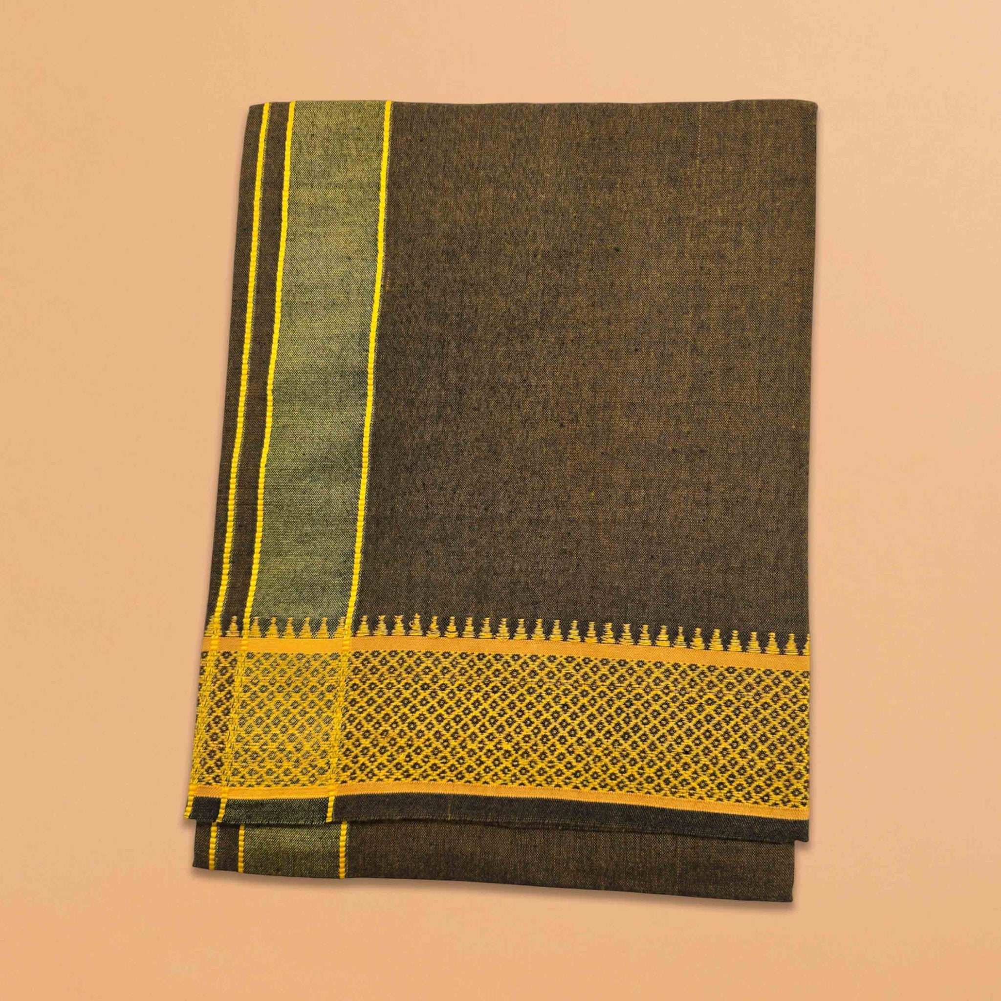 Cotton Color Dhotis for Men | Devotional or Temple Wear Dhoti | Mundu for Men | Padayappa Border Dhoti for Puja, Festivals, Religious and Casual Home Wear - pale brown