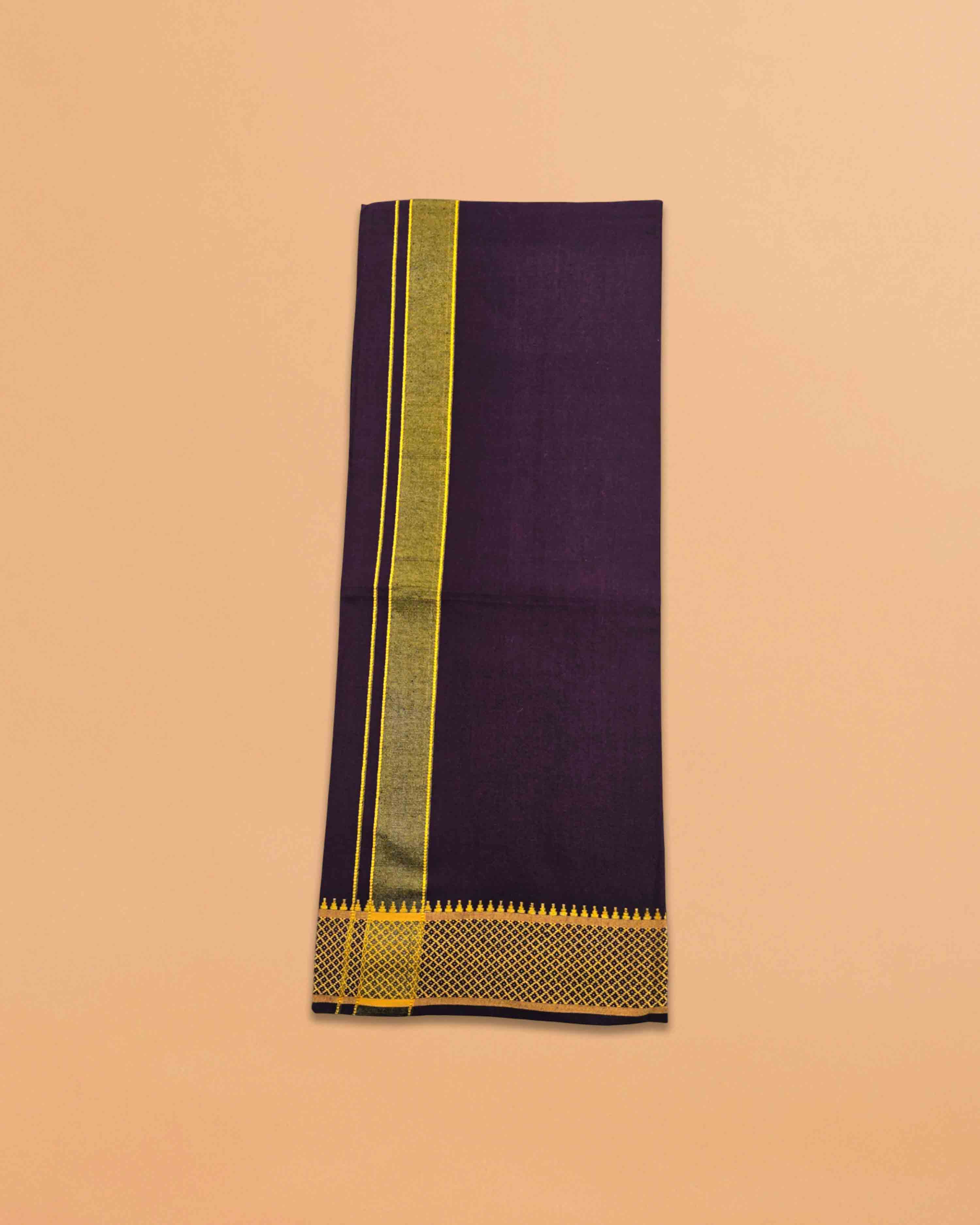 Cotton Color Dhotis for Men | Devotional or Temple Wear Dhoti | Mundu for Men | Padayappa Border Dhoti for Puja, Festivals, Religious and Casual Home Wear - purple