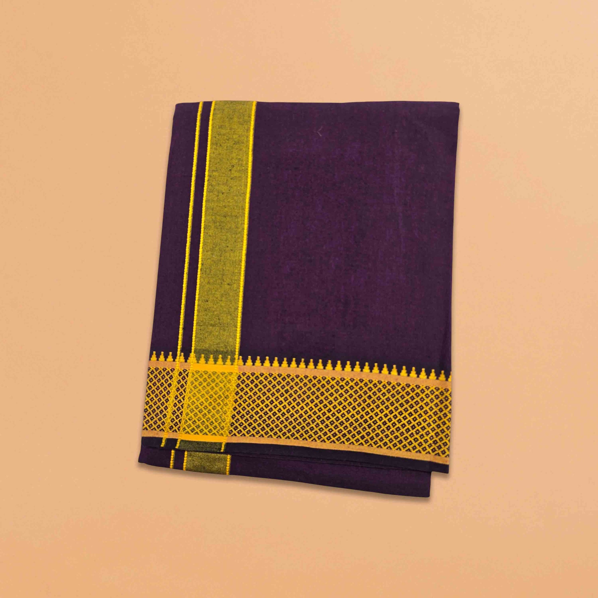 Cotton Color Dhotis for Men | Devotional or Temple Wear Dhoti | Mundu for Men | Padayappa Border Dhoti for Puja, Festivals, Religious and Casual Home Wear - purple