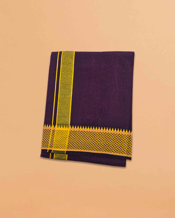 Cotton Color Dhotis for Men | Devotional or Temple Wear Dhoti | Mundu for Men | Padayappa Border Dhoti for Puja, Festivals, Religious and Casual Home Wear - purple