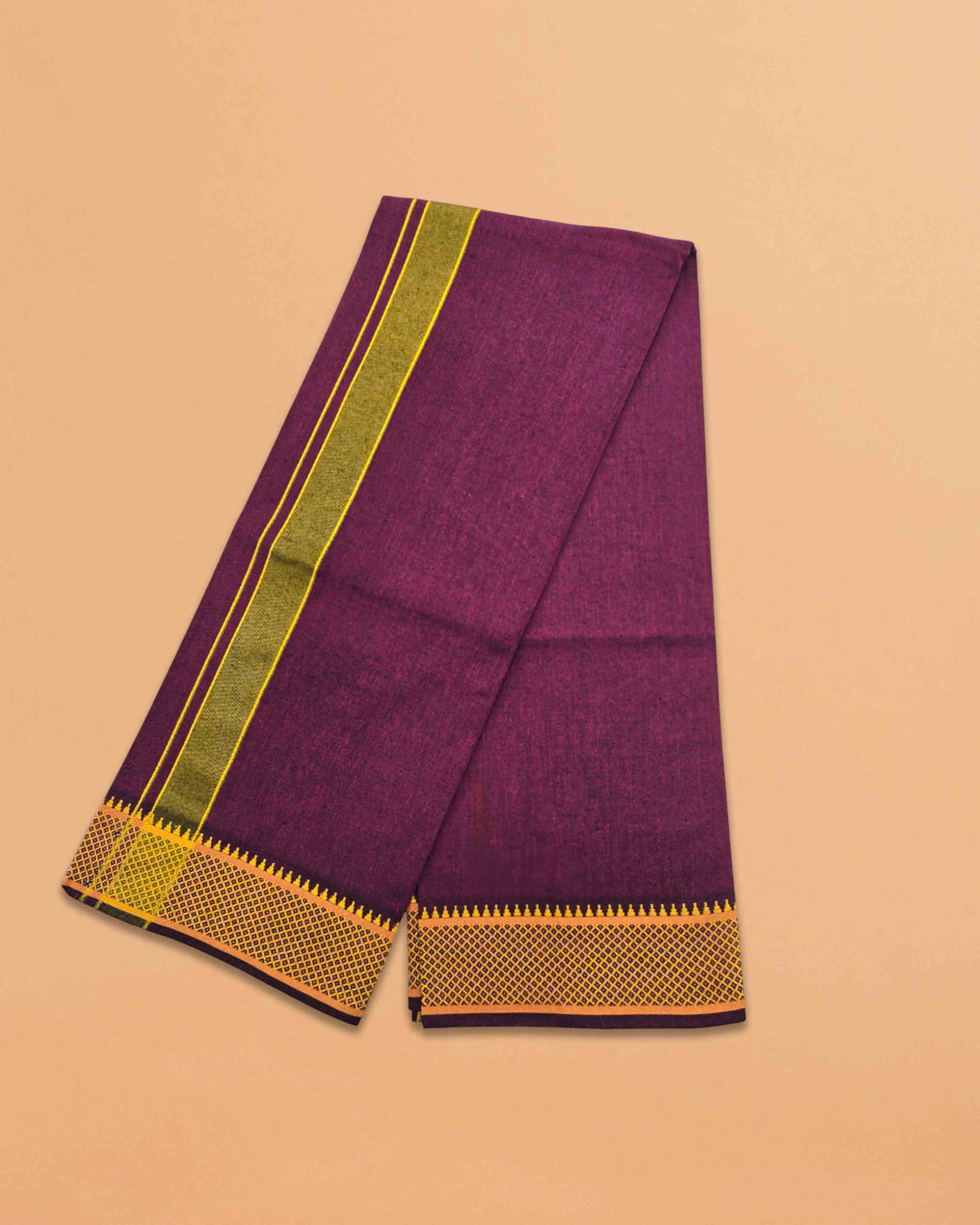 Cotton Color Dhotis for Men | Devotional or Temple Wear Dhoti | Mundu for Men | Padayappa Border Dhoti for Puja, Festivals, Religious and Casual Home Wear - wine