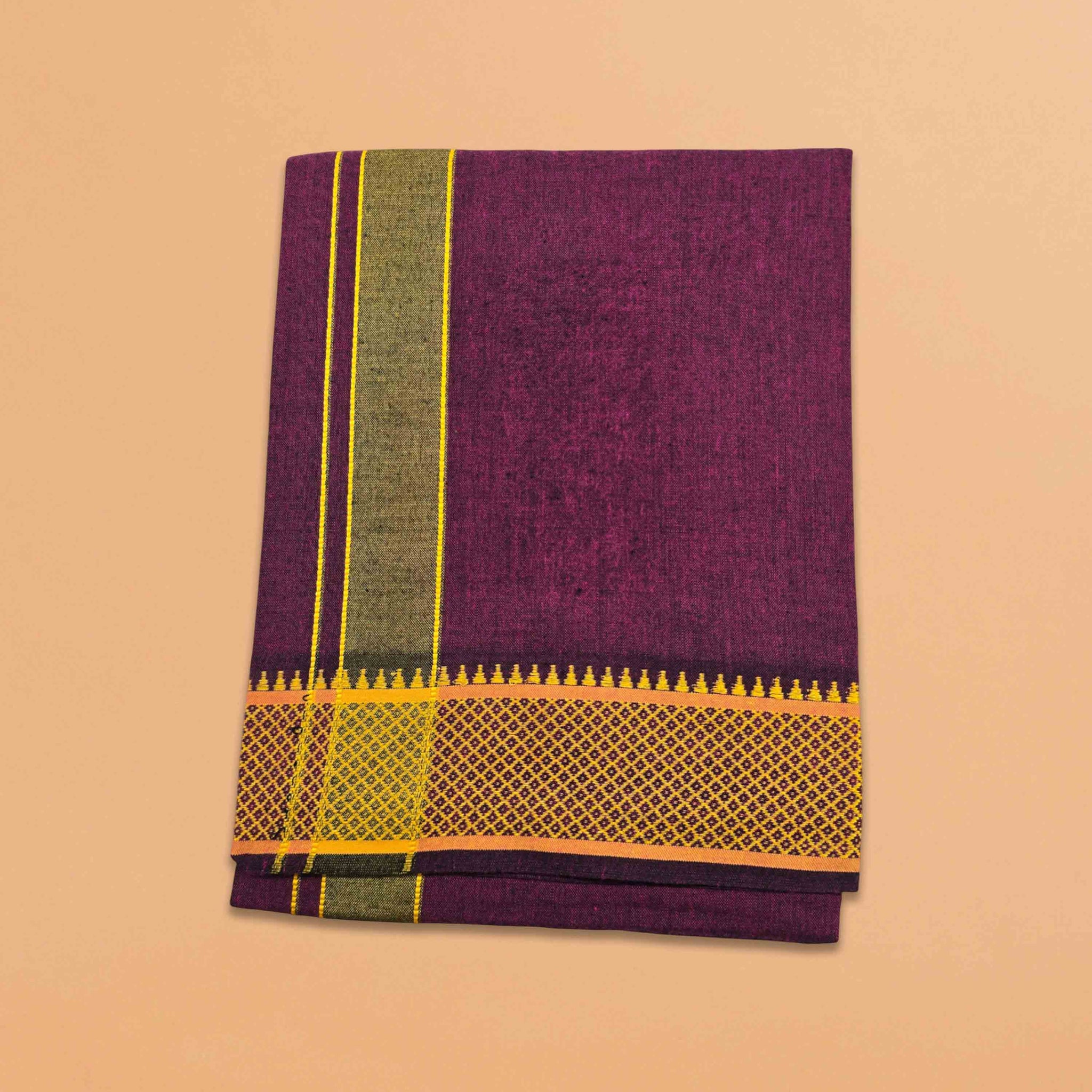 Cotton Color Dhotis for Men | Devotional or Temple Wear Dhoti | Mundu for Men | Padayappa Border Dhoti for Puja, Festivals, Religious and Casual Home Wear - wine