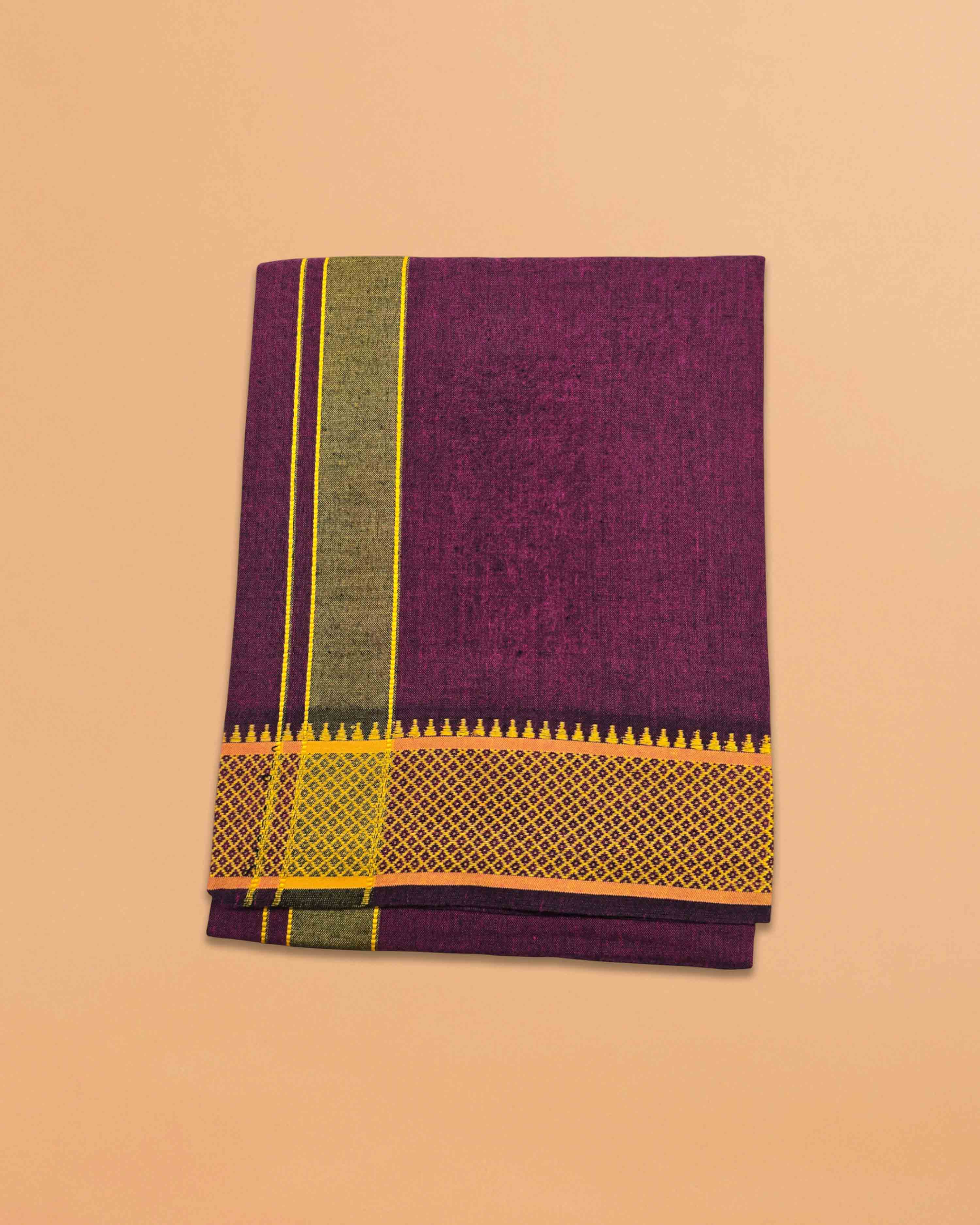 Cotton Color Dhotis for Men | Devotional or Temple Wear Dhoti | Mundu for Men | Padayappa Border Dhoti for Puja, Festivals, Religious and Casual Home Wear - wine