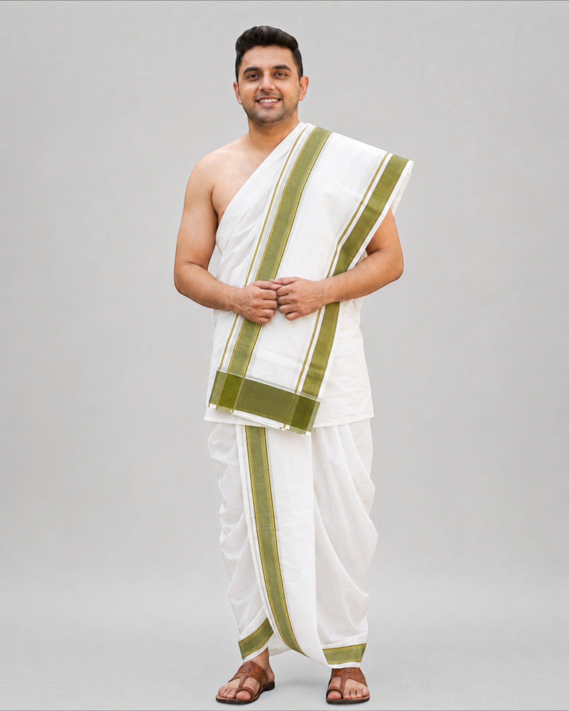 Men's traditional Panchakacham with green border