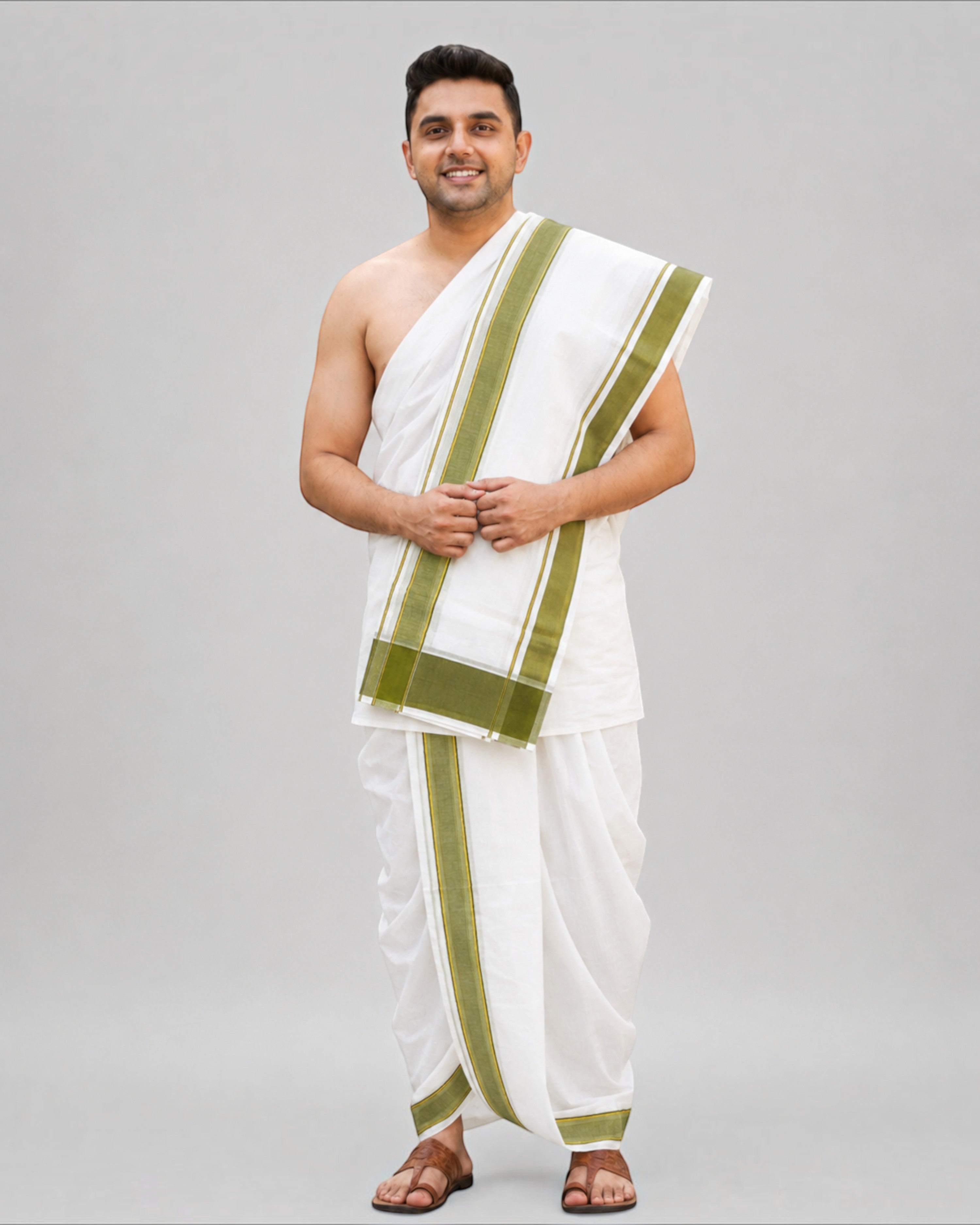 Men's traditional Panchakacham with green border