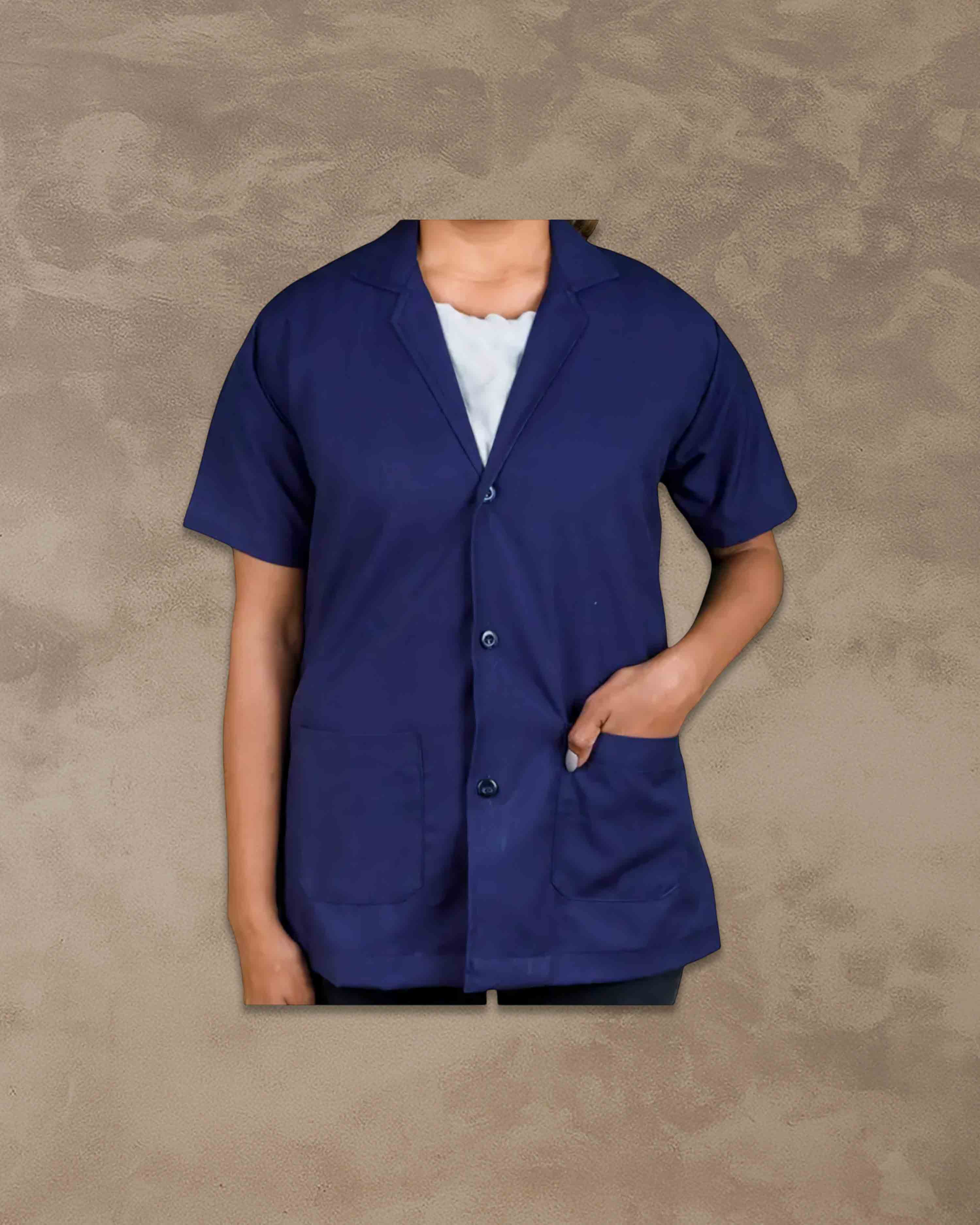 Casual Style Lab Coat For Chemistry Lab & Medical Students | Half Sleeves Lab Coat for All Professional Diagnostics, Technicians, Laboratory - Navy Blue
