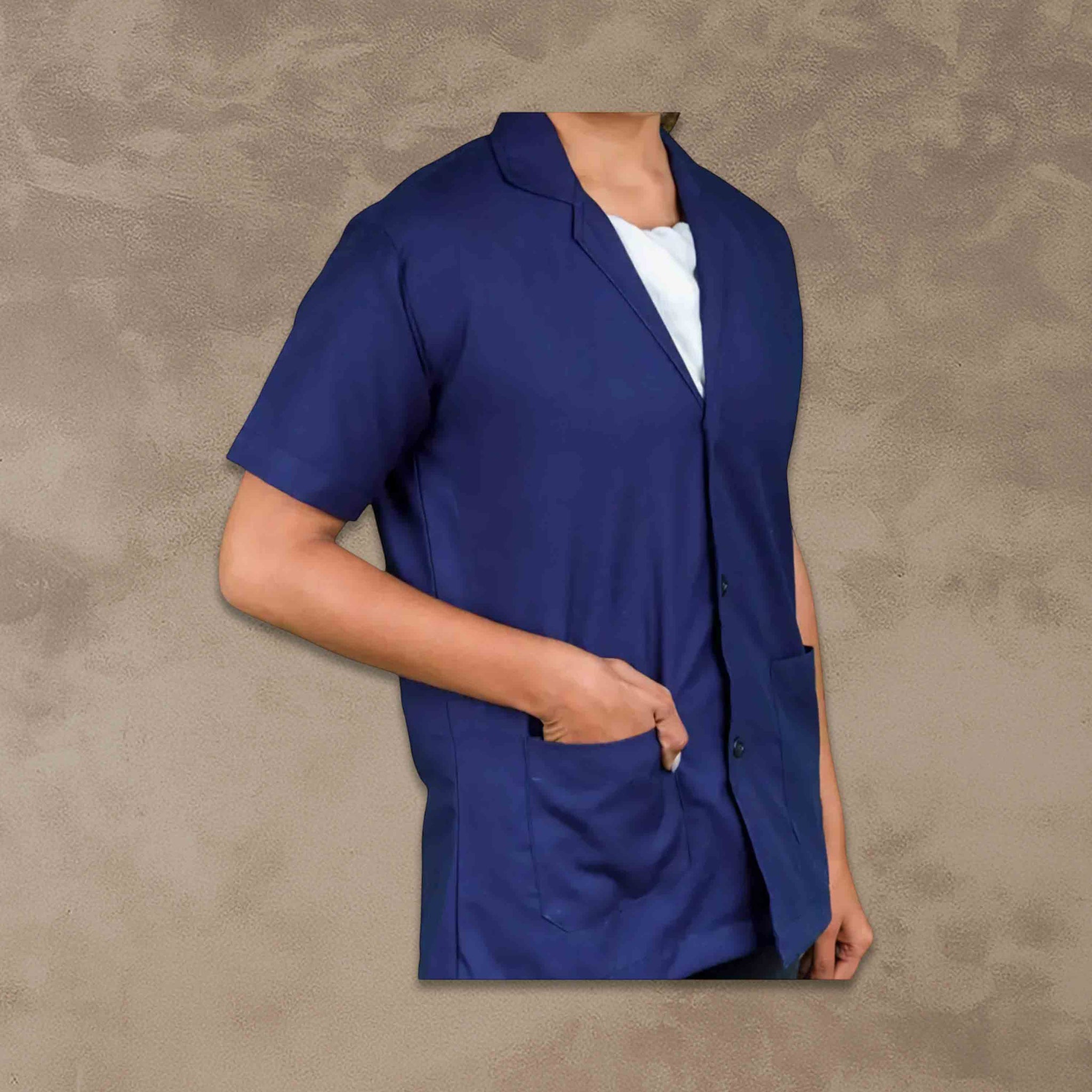 Casual Style Lab Coat For Chemistry Lab & Medical Students | Half Sleeves Lab Coat for All Professional Diagnostics, Technicians, Laboratory - Navy Blue