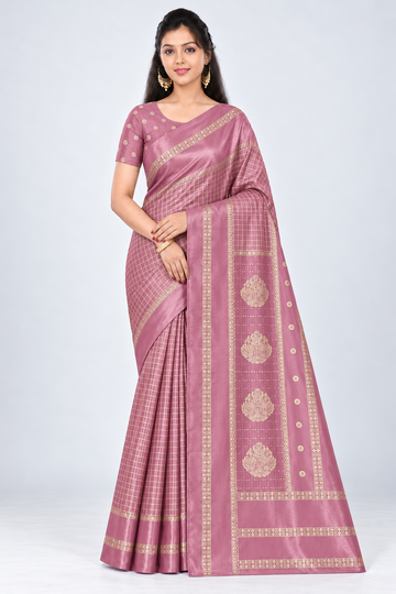 PARIS BEAUTY Dusty Rose Turkey Silk saree with blouse piece, catalogue view 1