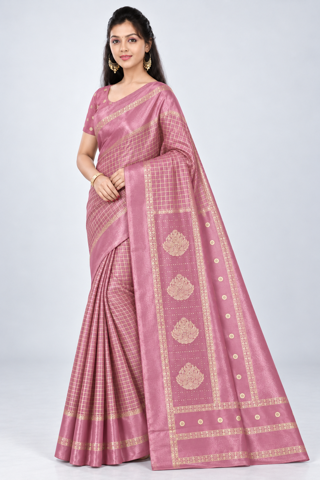 PARIS BEAUTY Dusty Rose Turkey Silk saree with blouse piece, catalogue view 2