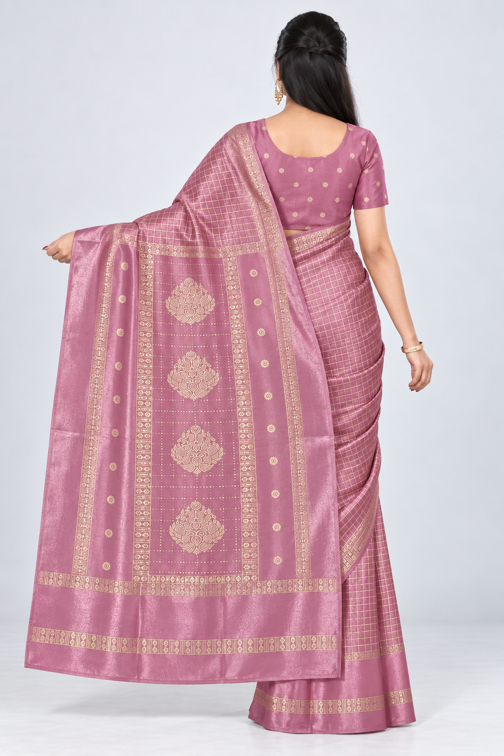 PARIS BEAUTY Dusty Rose Turkey Silk saree with blouse piece, catalogue view 3