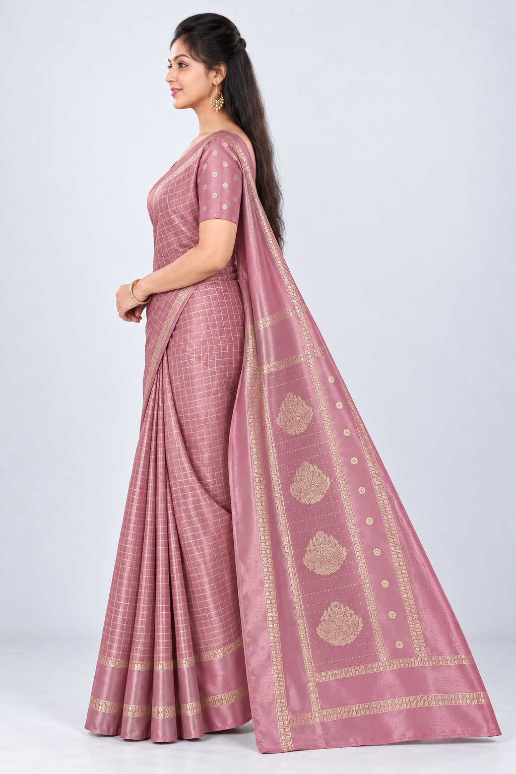PARIS BEAUTY Dusty Rose Turkey Silk saree with blouse piece, catalogue view 4