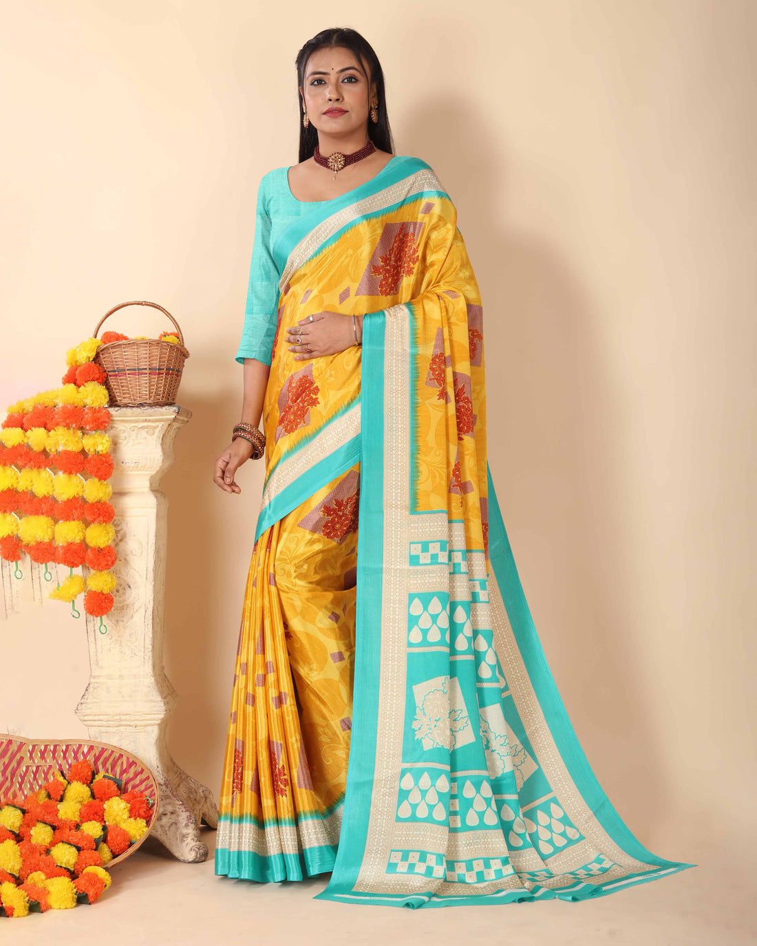Women's Turkey Silk Print Saree and Unstitched Blouse Piece | Saree for Women | Perfect for Office work Saree | COMBO of 2 |