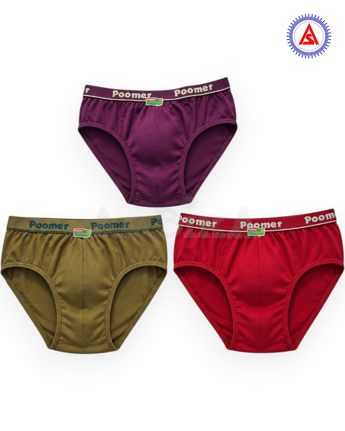 Poomer Franco OE cotton briefs pack of 3 in assorted purple olive and red